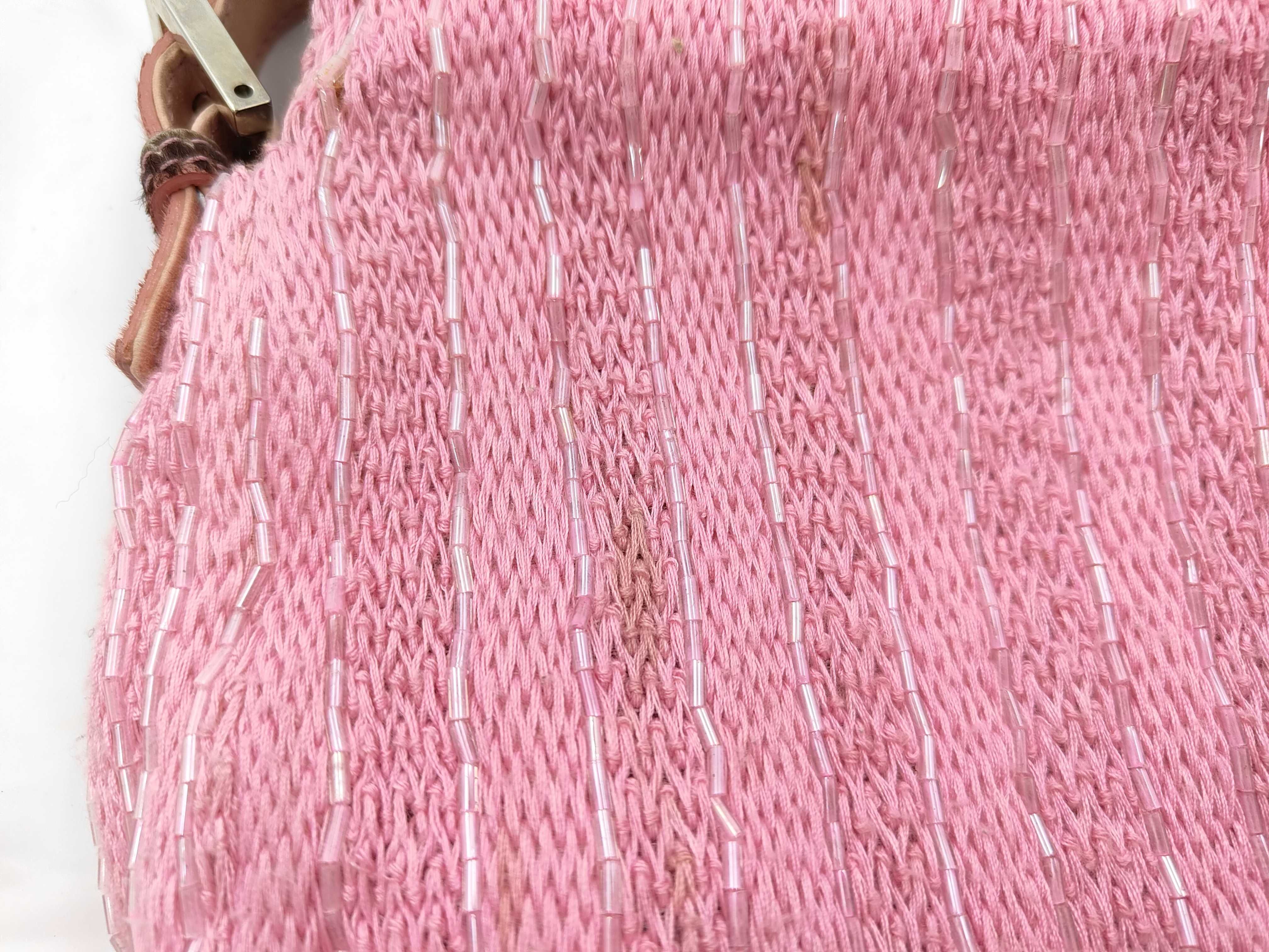 Mamma Bucket Beaded Calfskin Knit Pink Shoulder Bag — view 11