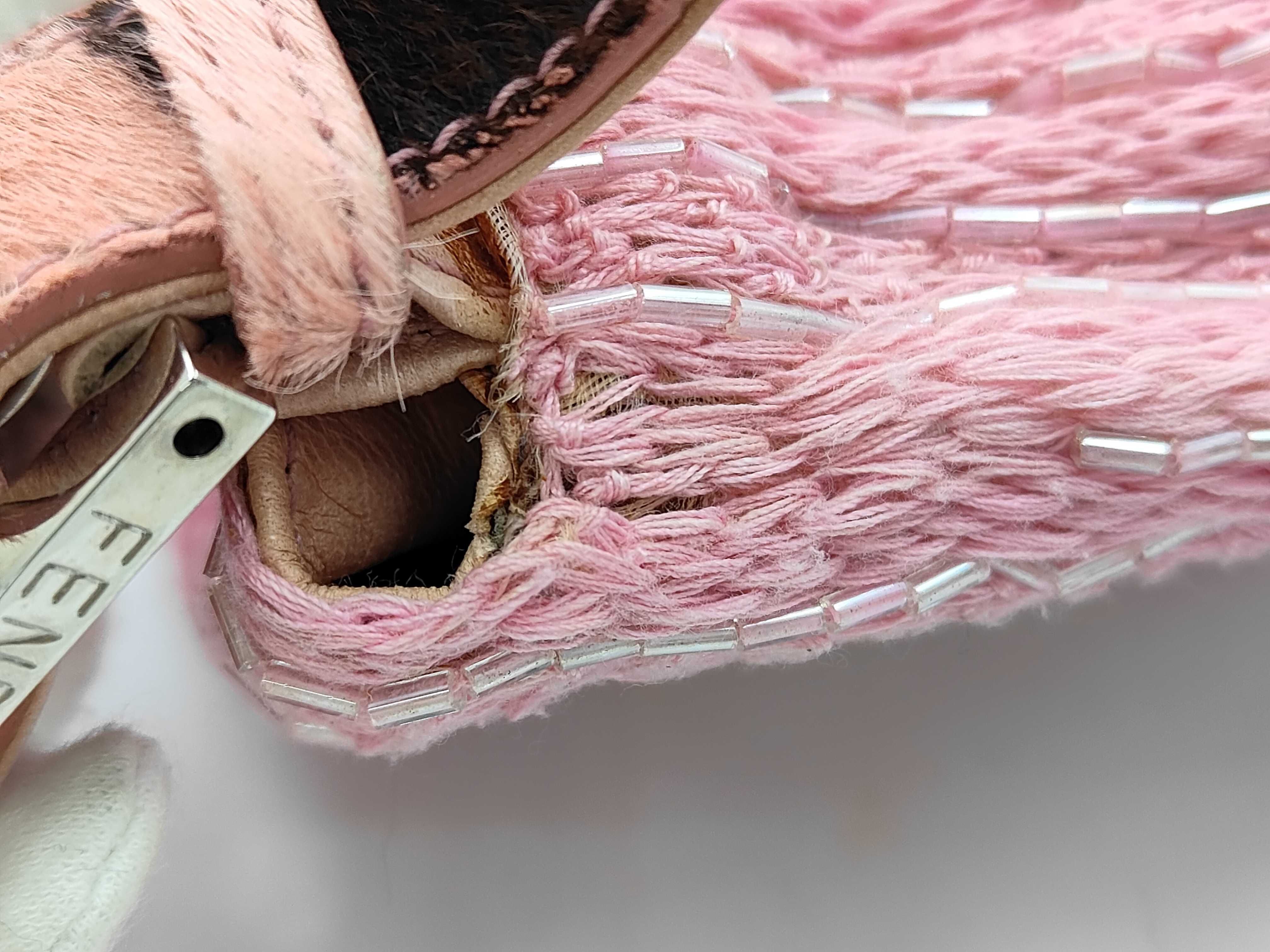 Mamma Bucket Beaded Calfskin Knit Pink Shoulder Bag — view 13
