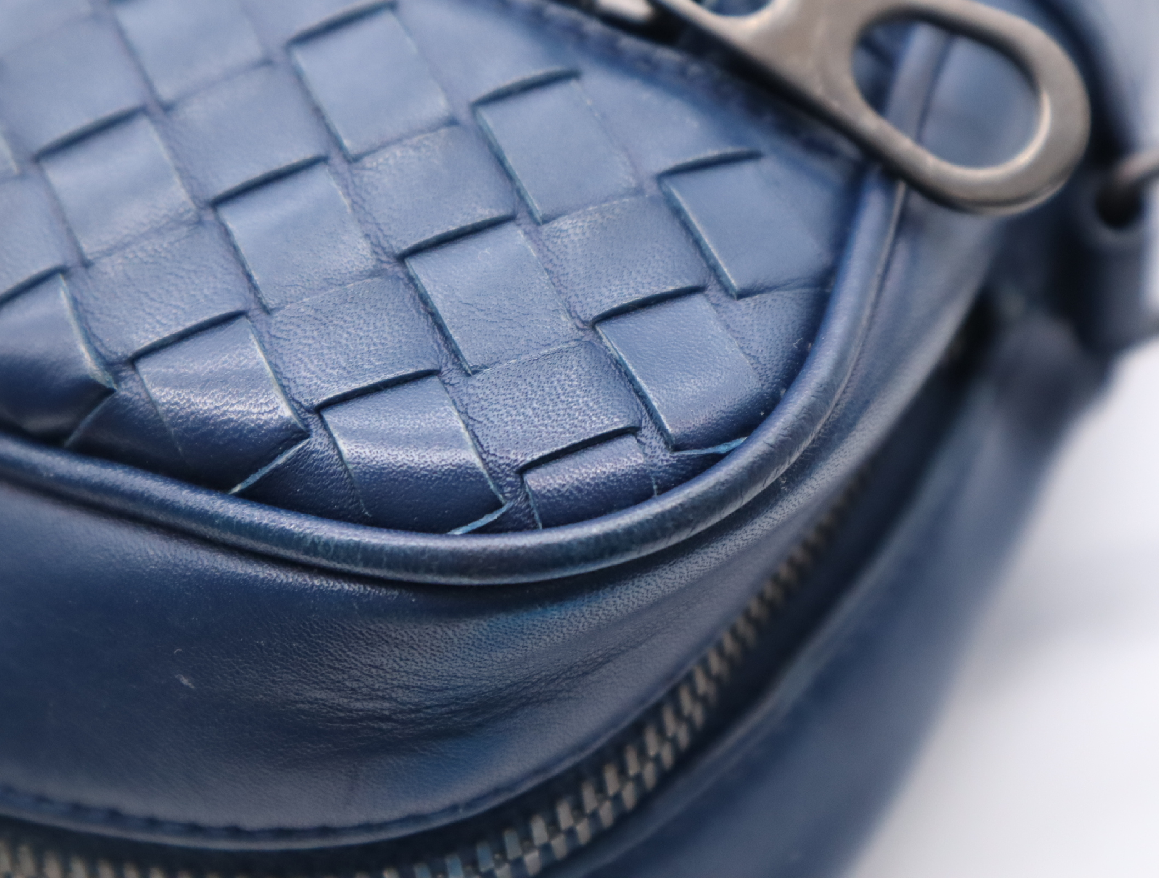 Leather Intrecciato 2-Way Business Bag with Shoulder Strap, Blue Business Bag — view 12