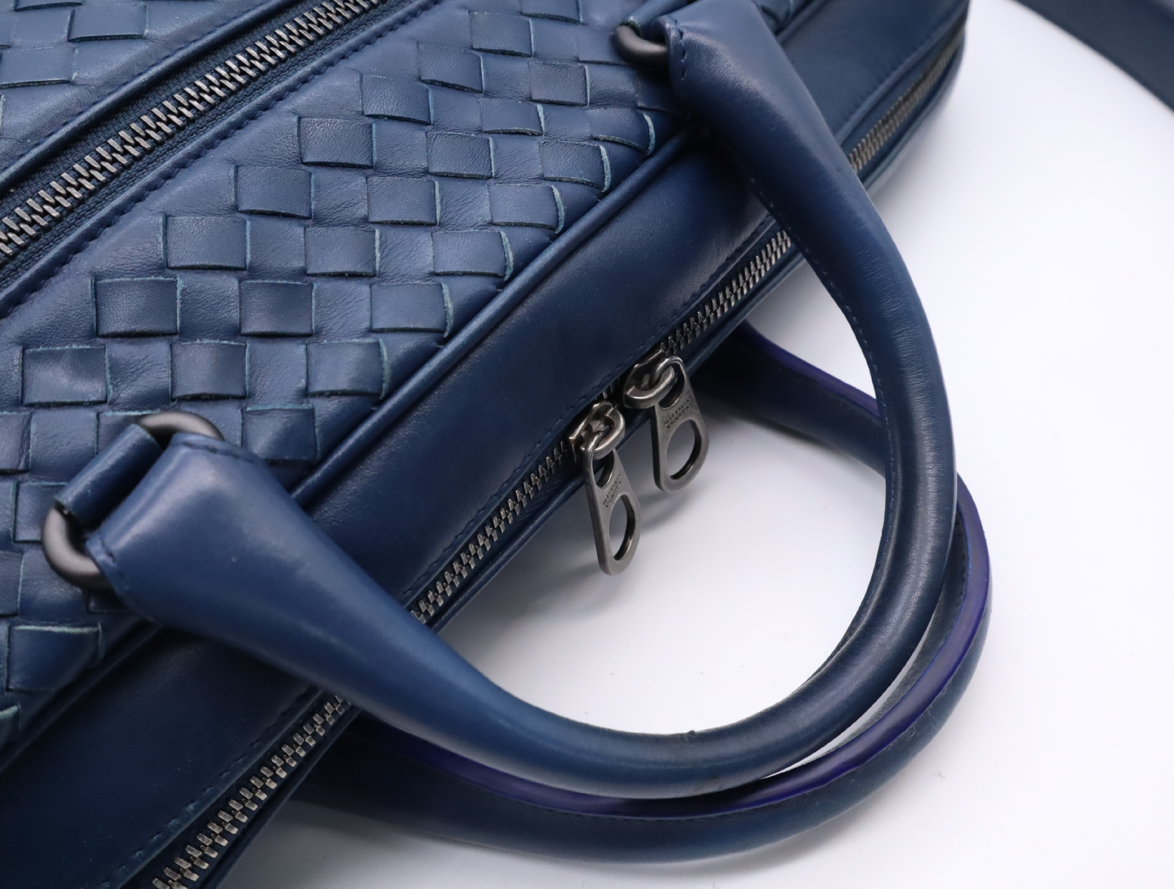 Leather Intrecciato 2-Way Business Bag with Shoulder Strap, Blue Business Bag — view 15