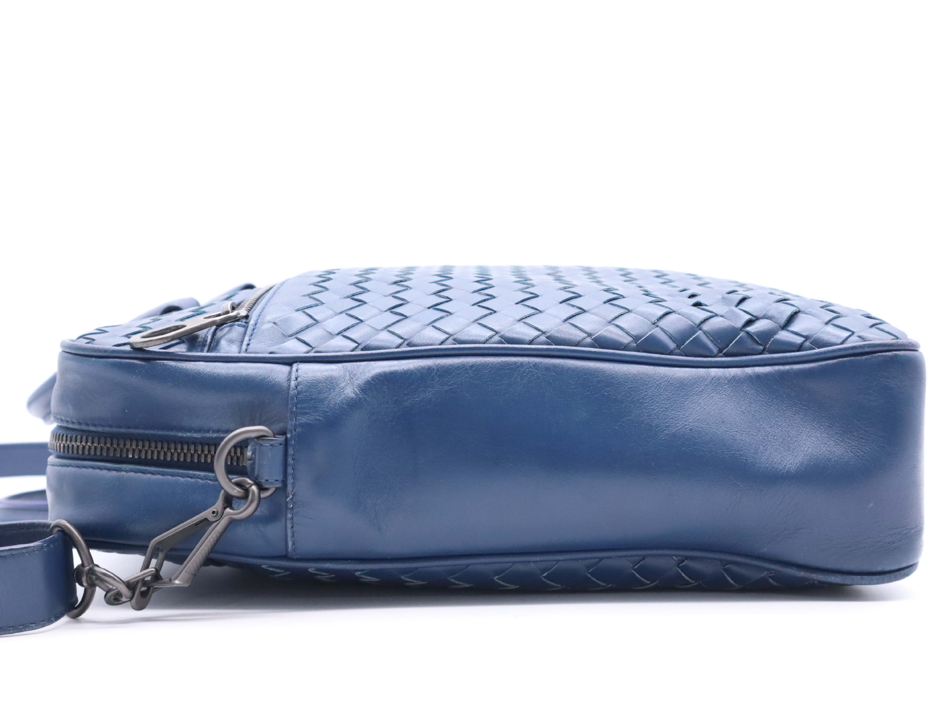 Leather Intrecciato 2-Way Business Bag with Shoulder Strap, Blue Business Bag — view 3