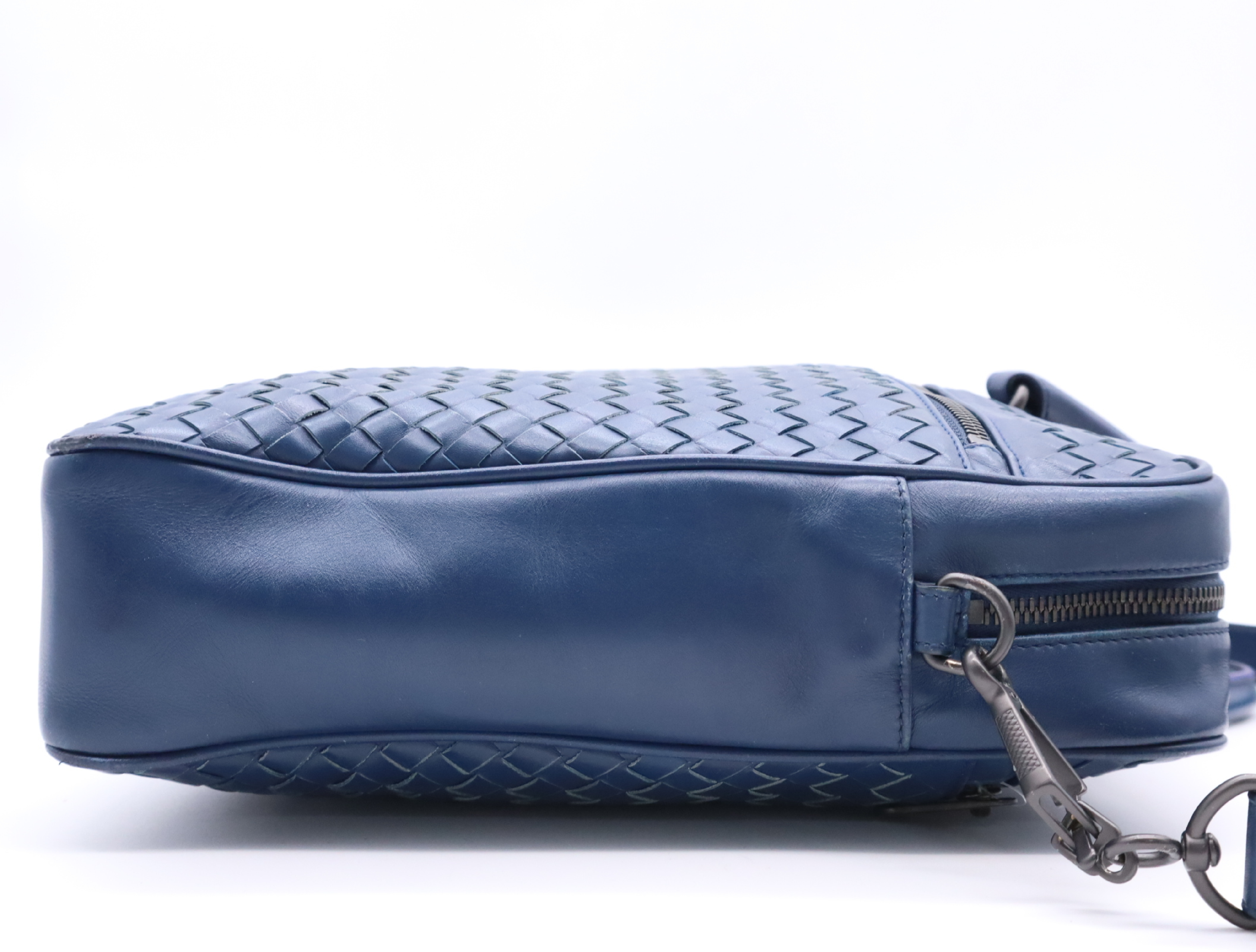 Leather Intrecciato 2-Way Business Bag with Shoulder Strap, Blue Business Bag — view 5