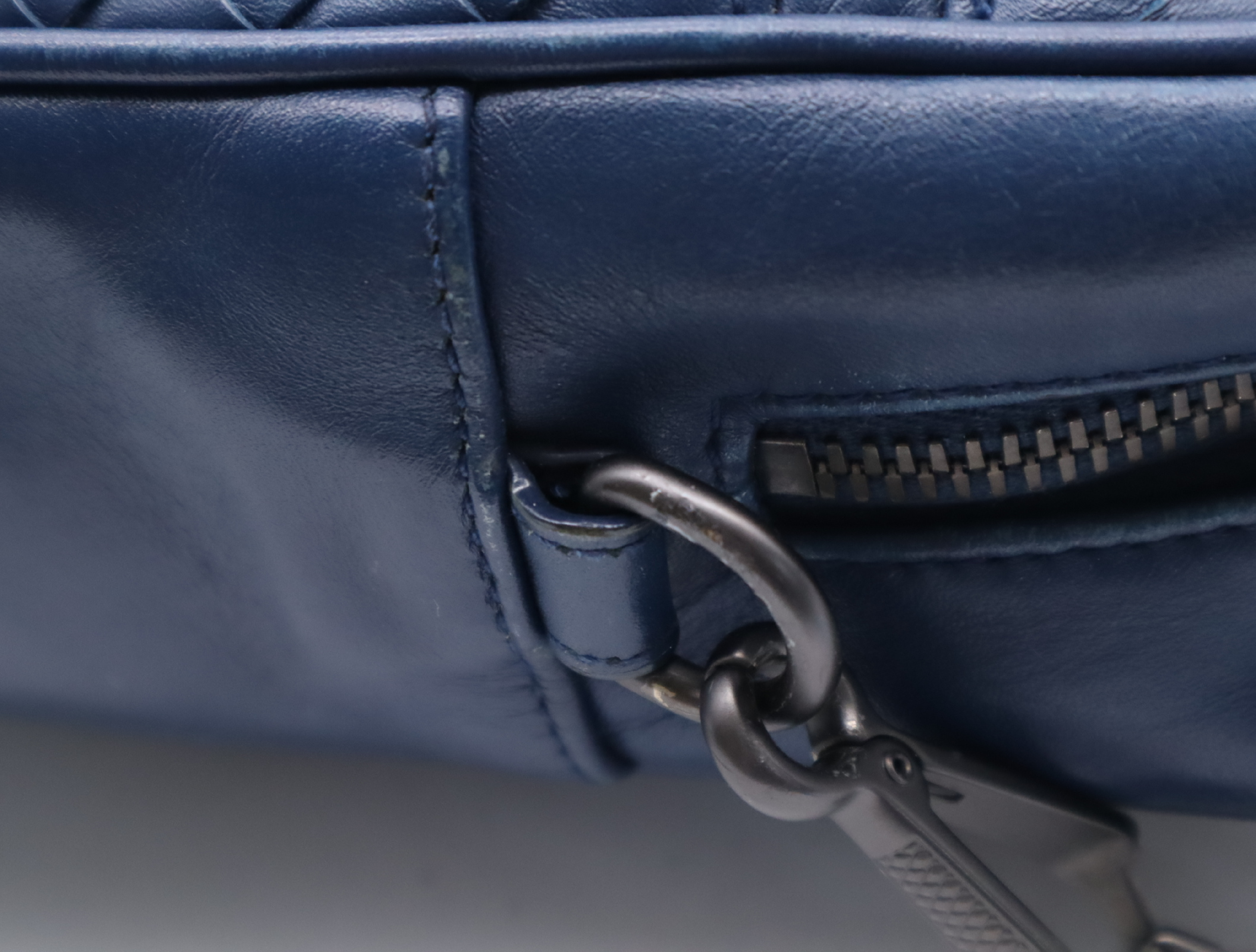 Leather Intrecciato 2-Way Business Bag with Shoulder Strap, Blue Business Bag — view 8