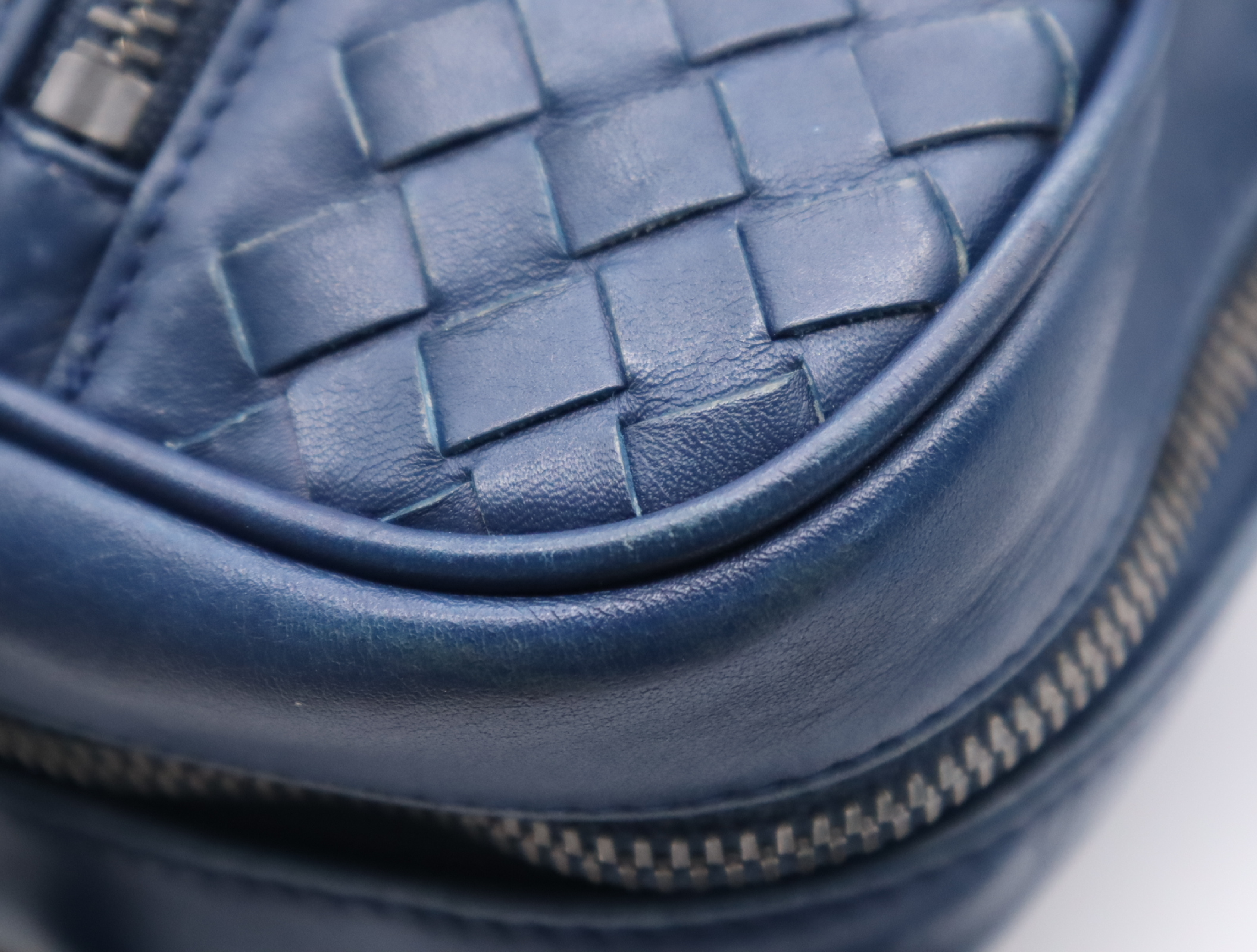 Leather Intrecciato 2-Way Business Bag with Shoulder Strap, Blue Business Bag — view 9
