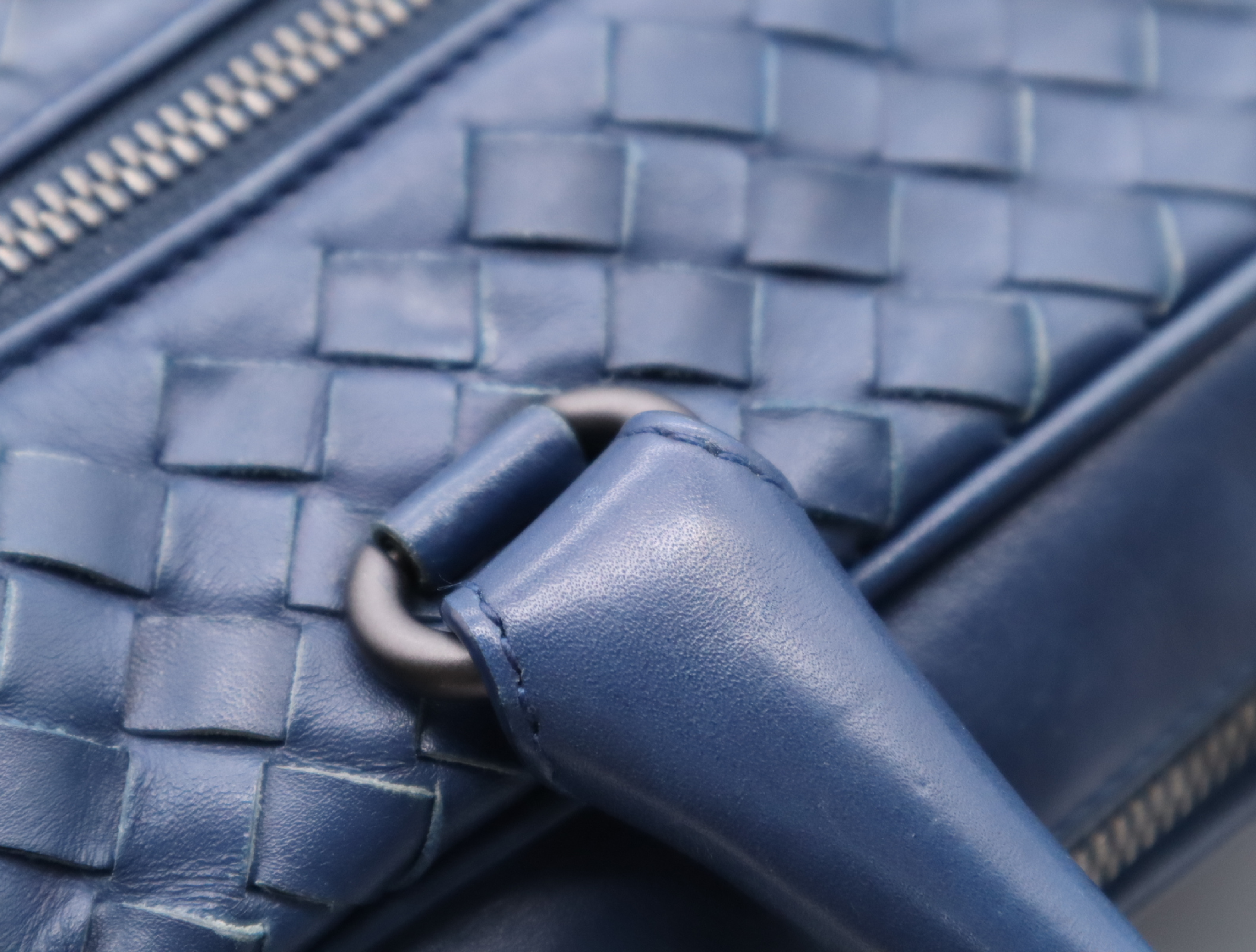 Leather Intrecciato 2-Way Business Bag with Shoulder Strap, Blue Business Bag — view 10