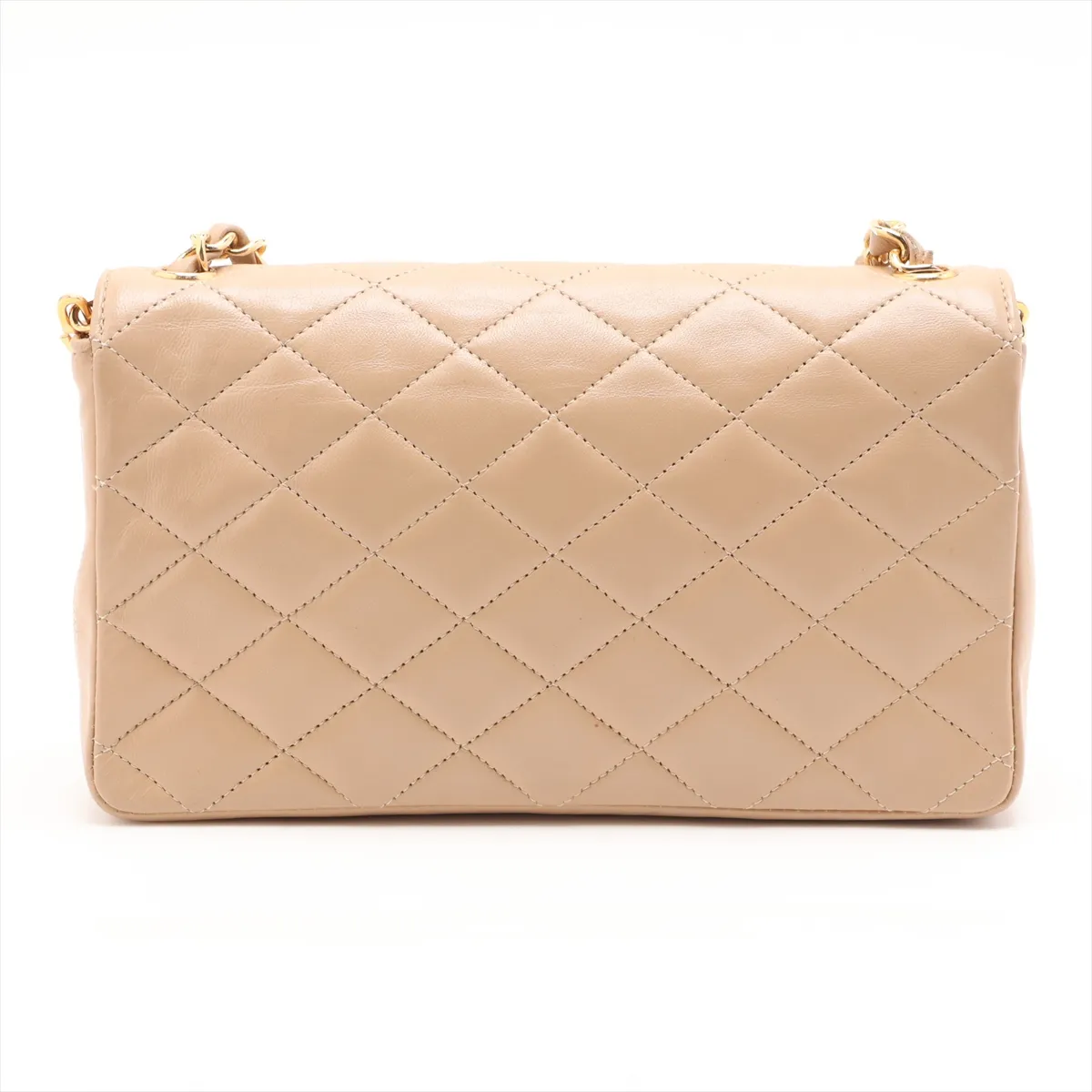 Matelassé Lambskin Single Flap Single Chain Bag, Beige with Gold Hardware — view 2