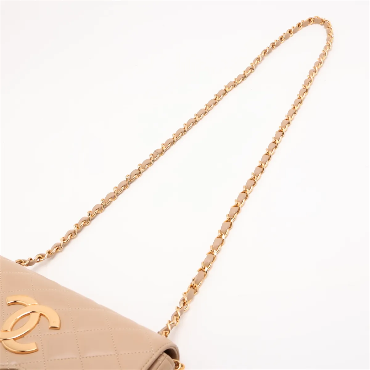 Matelassé Lambskin Single Flap Single Chain Bag, Beige with Gold Hardware — view 5