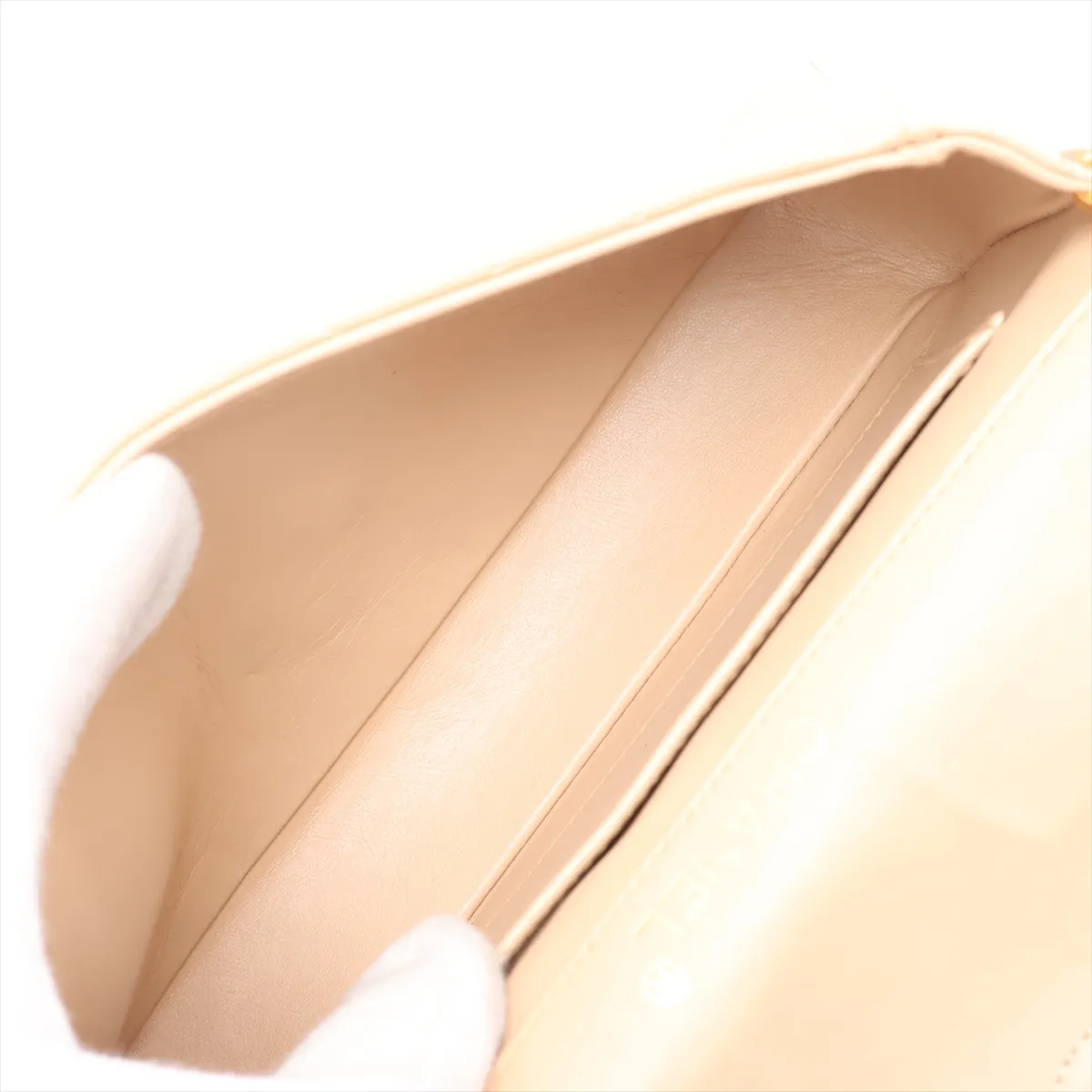 Matelassé Lambskin Single Flap Single Chain Bag, Beige with Gold Hardware — view 6