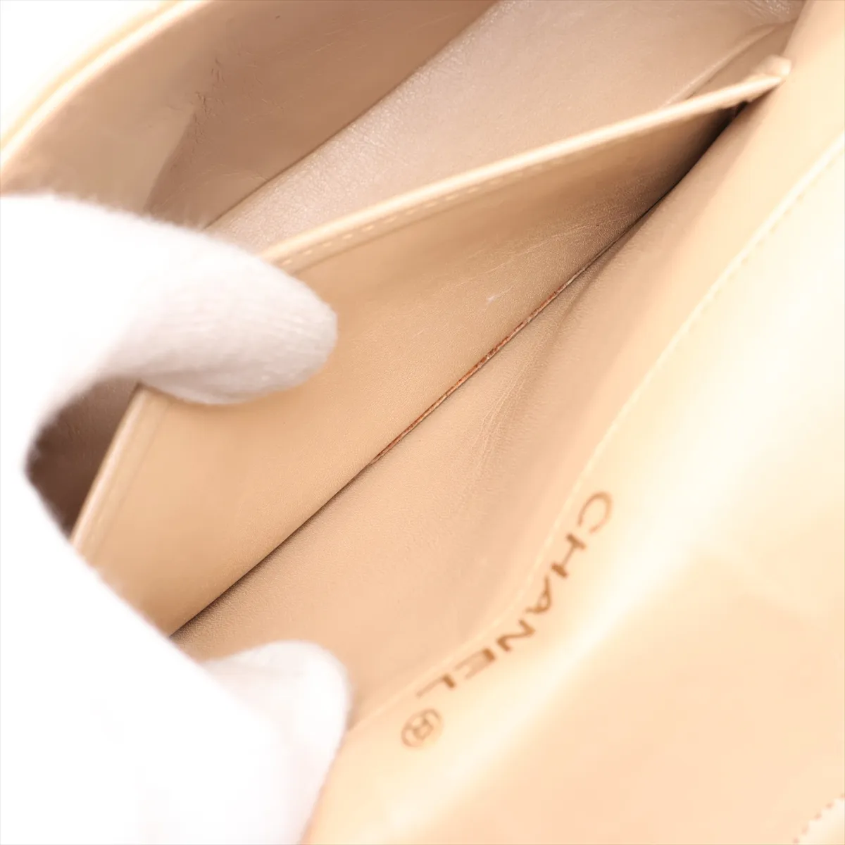 Matelassé Lambskin Single Flap Single Chain Bag, Beige with Gold Hardware — view 7