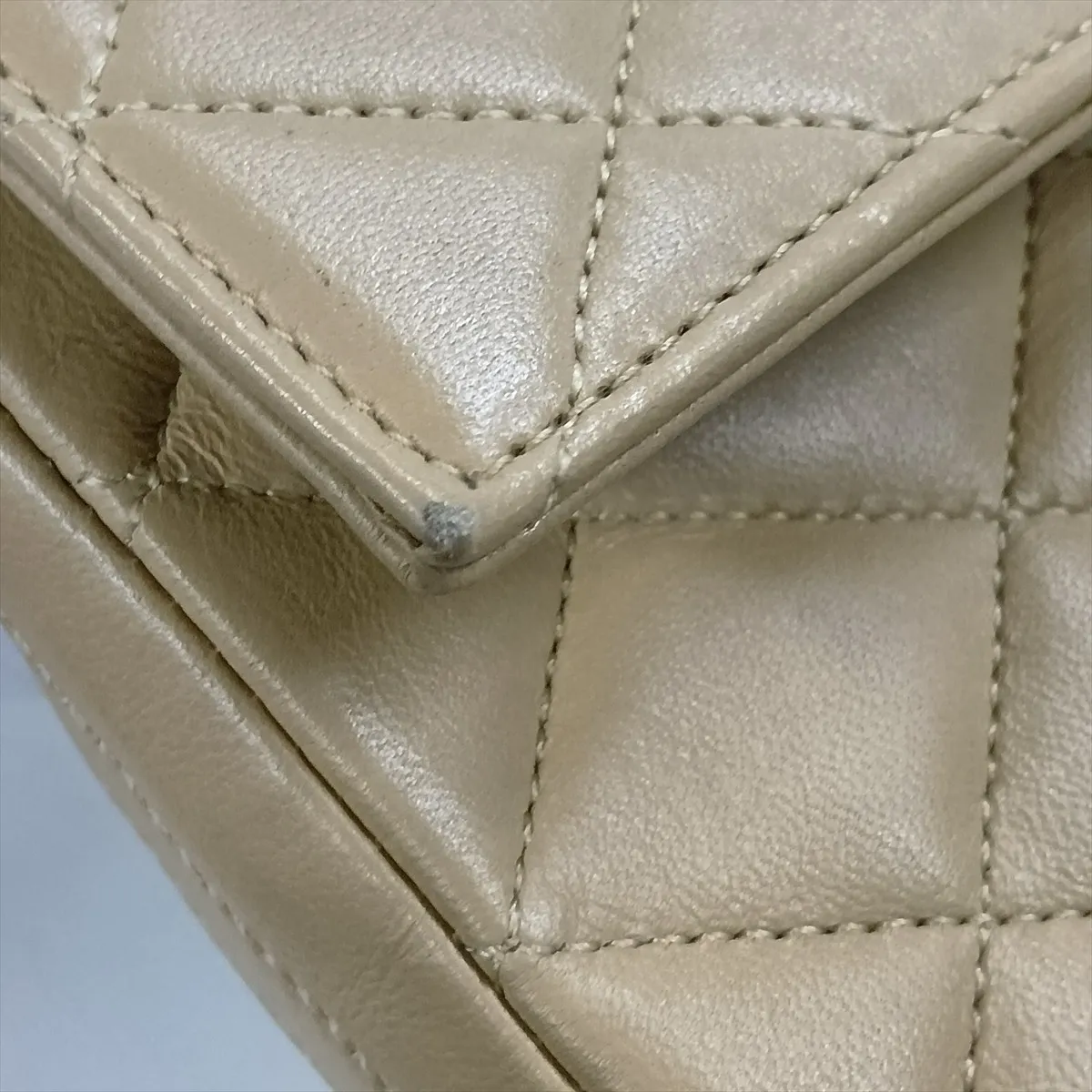 Matelassé Lambskin Single Flap Single Chain Bag, Beige with Gold Hardware — view 9