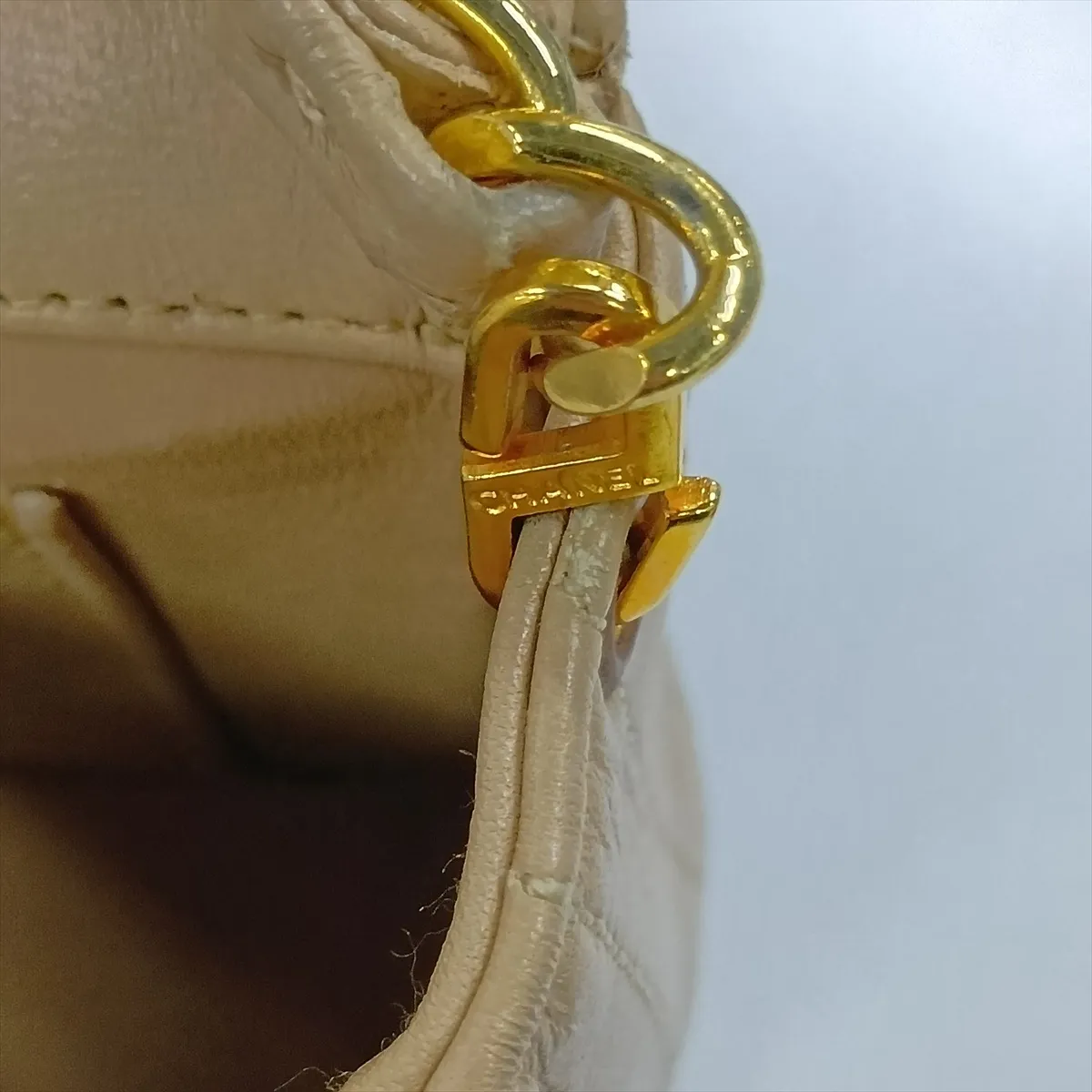 Matelassé Lambskin Single Flap Single Chain Bag, Beige with Gold Hardware — view 10