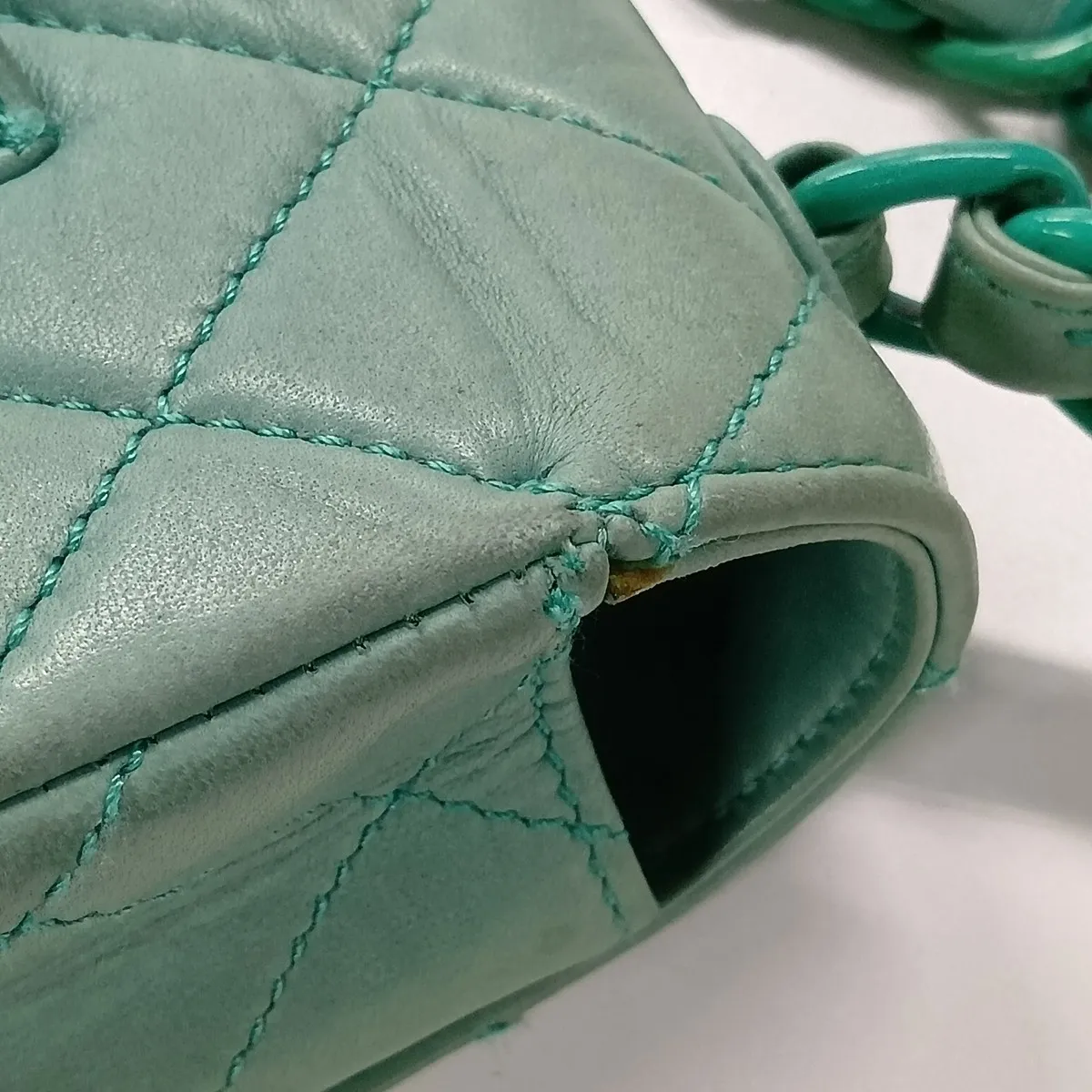 Matelassé Lambskin Chain Shoulder Bag, Green, Green Hardware, 5388633, Series 5 — view 11