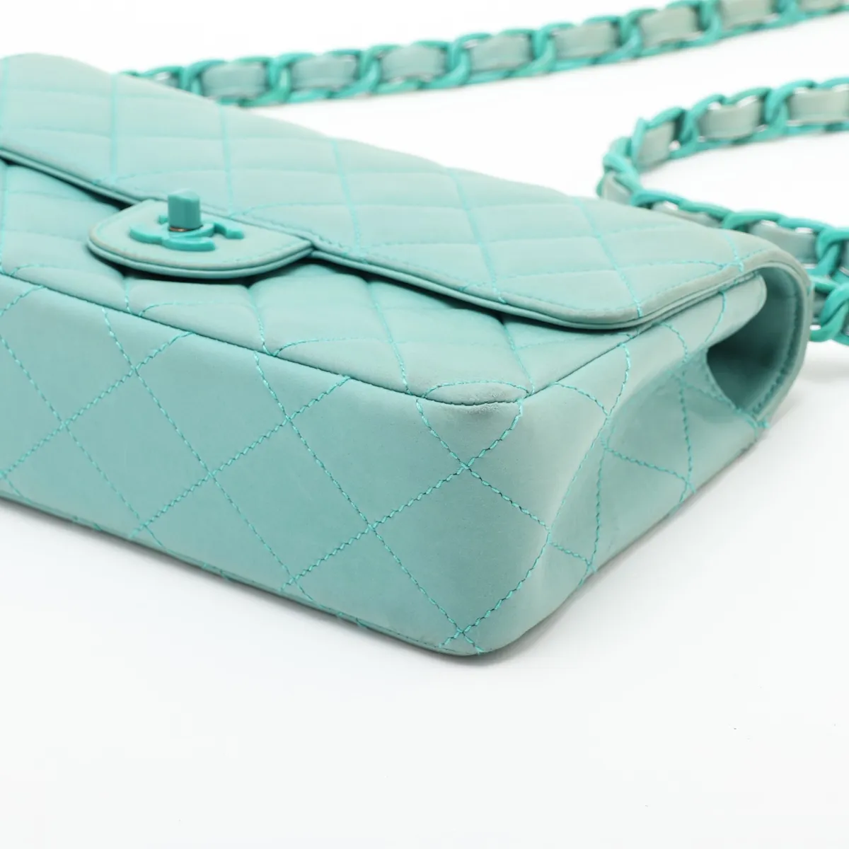 Matelassé Lambskin Chain Shoulder Bag, Green, Green Hardware, 5388633, Series 5 — view 3