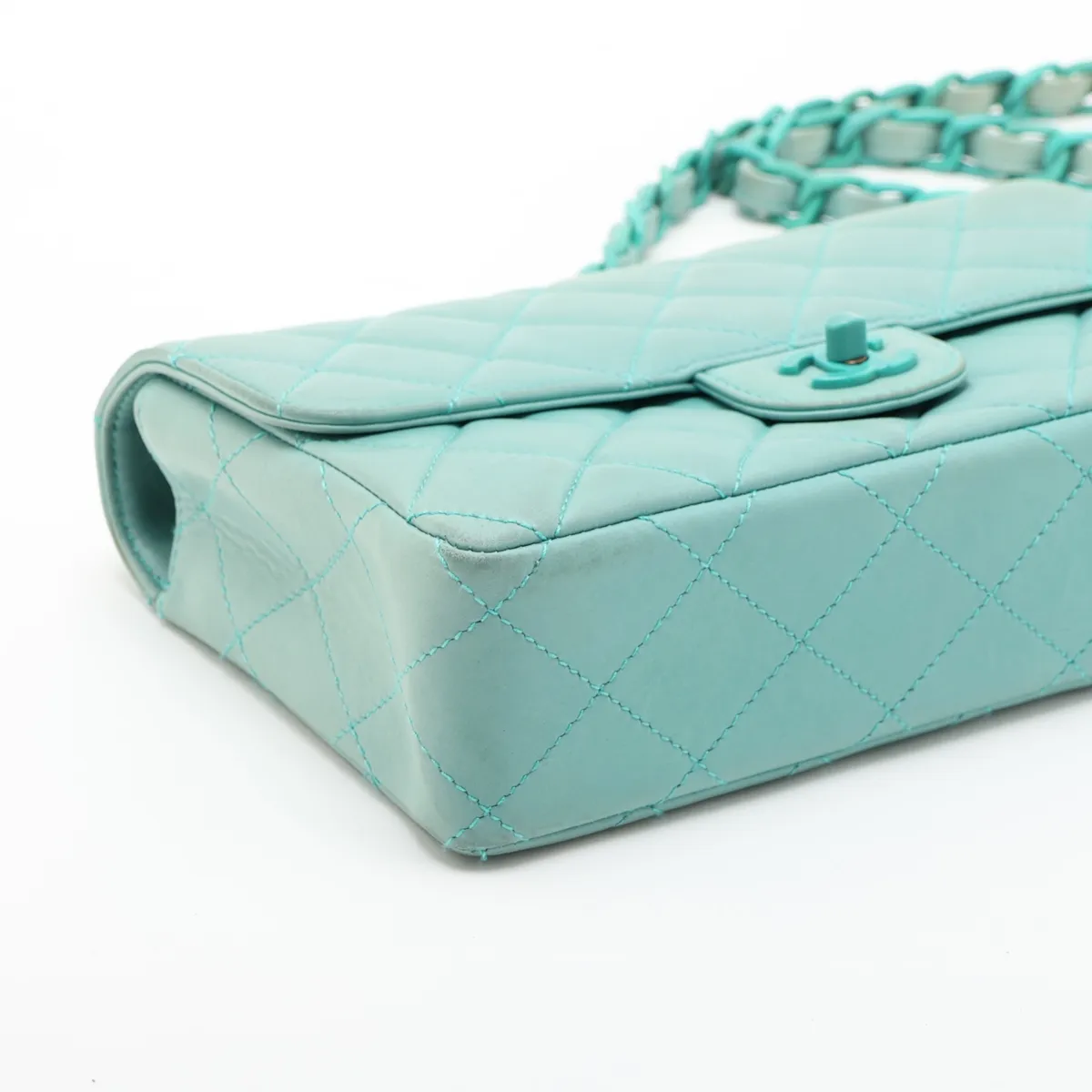 Matelassé Lambskin Chain Shoulder Bag, Green, Green Hardware, 5388633, Series 5 — view 4