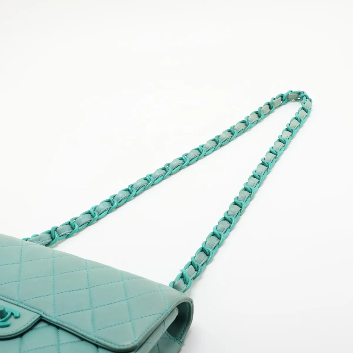 Matelassé Lambskin Chain Shoulder Bag, Green, Green Hardware, 5388633, Series 5 — view 5
