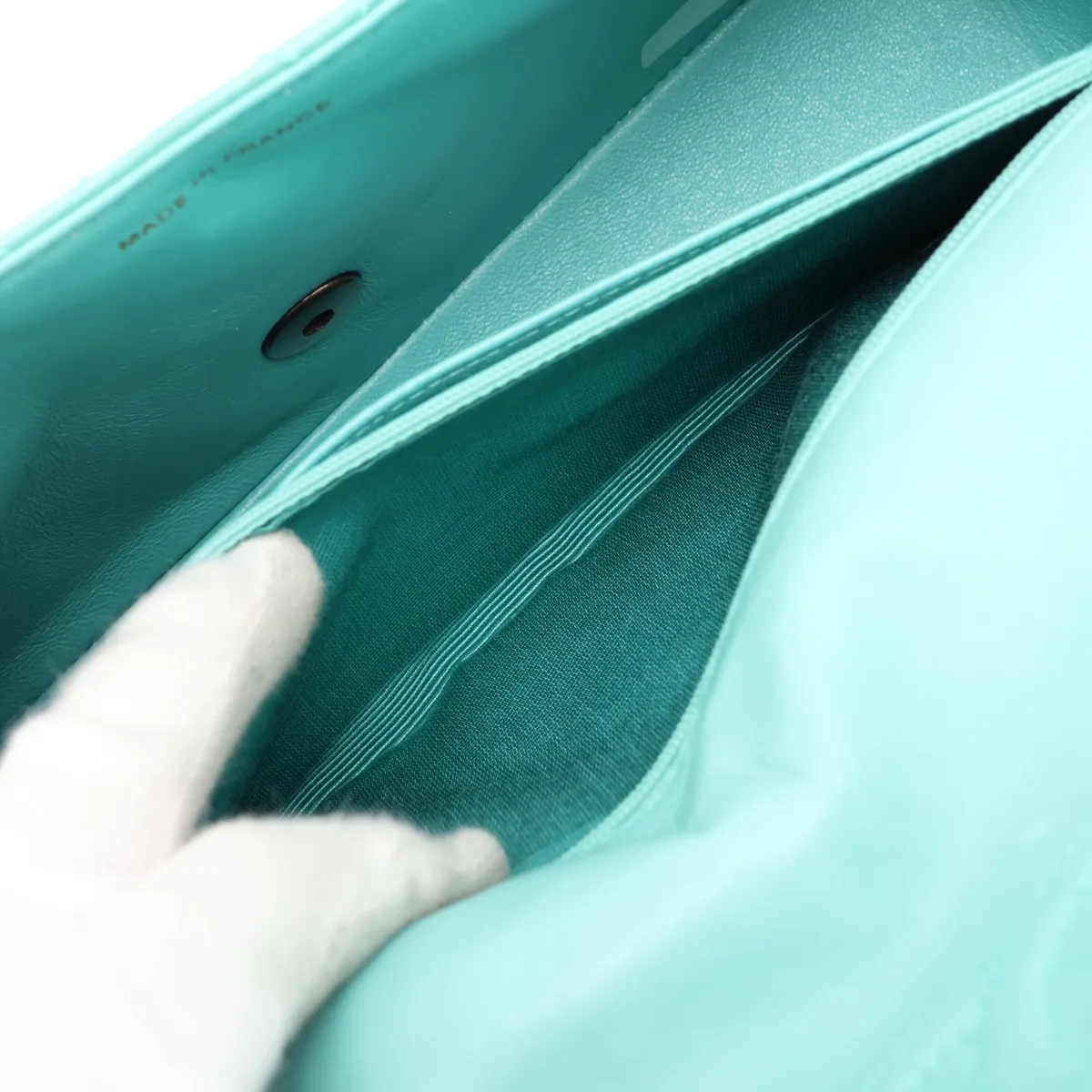 Matelassé Lambskin Chain Shoulder Bag, Green, Green Hardware, 5388633, Series 5 — view 8