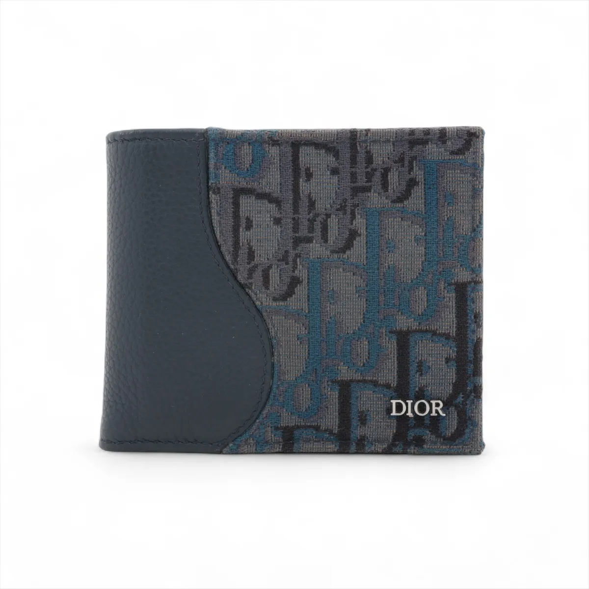 Oblique Saddle Leather Compact Wallet, Navy