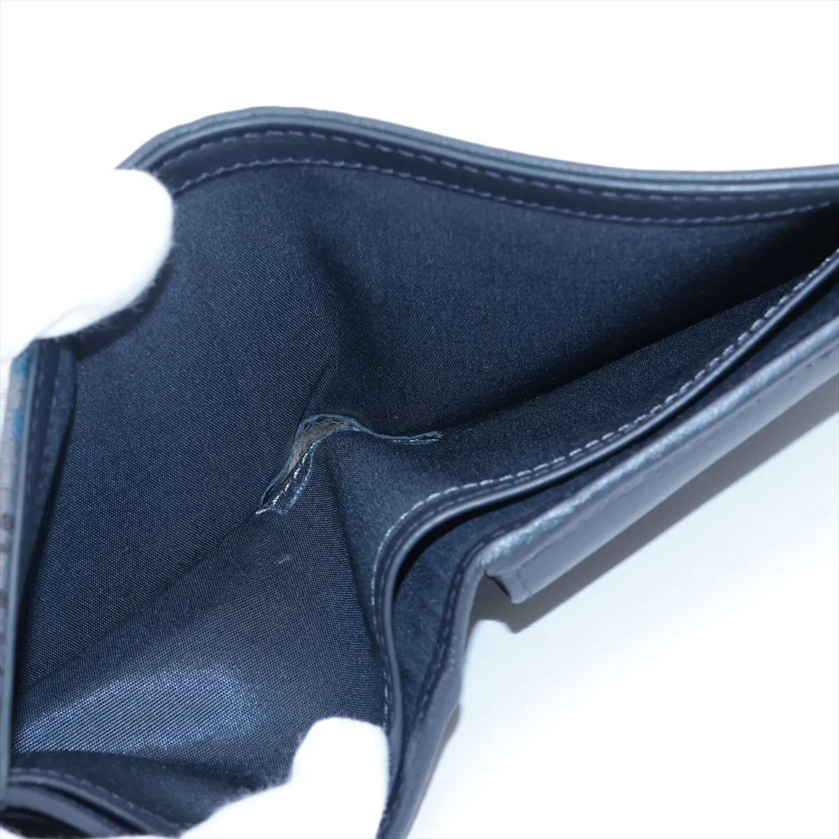 Oblique Saddle Leather Compact Wallet, Navy — view 4
