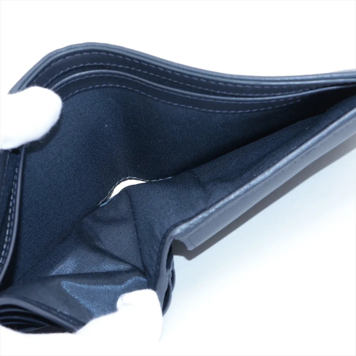 Oblique Saddle Leather Compact Wallet, Navy — view 5