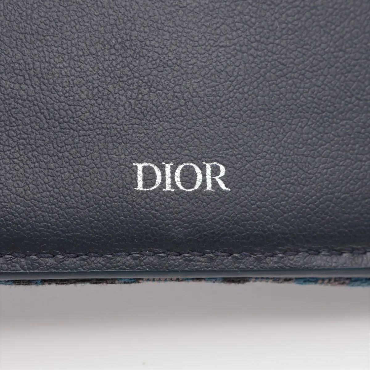 Oblique Saddle Leather Compact Wallet, Navy — view 7