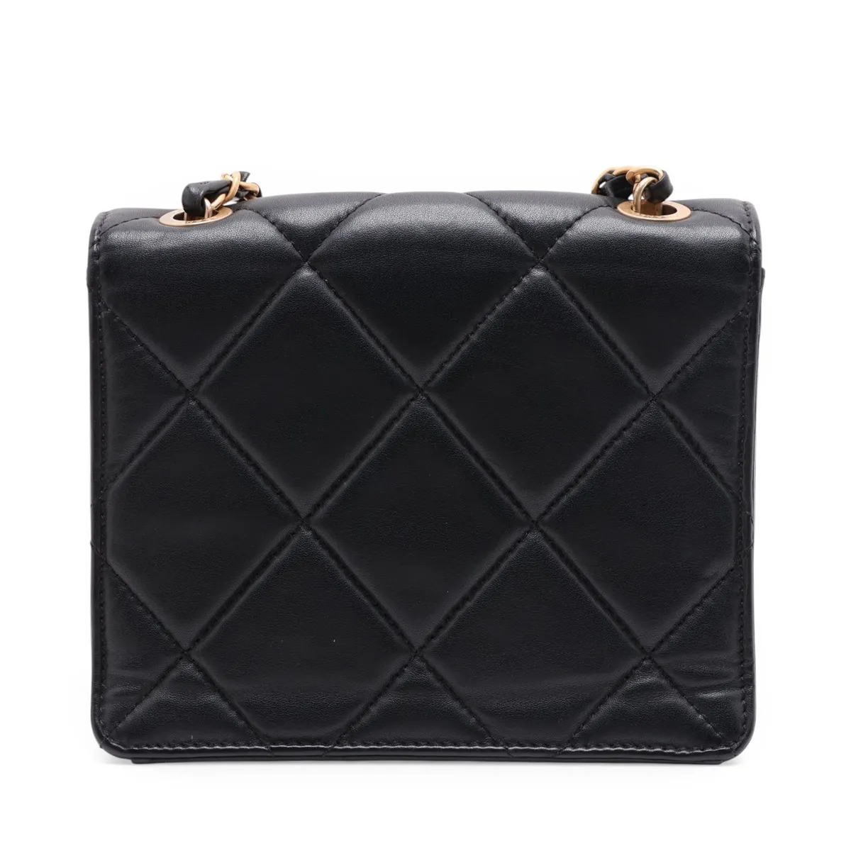 Matelassé Lambskin Chain Shoulder Bag, Black with Gold Hardware, JT3AG08H, Random Plate — view 2
