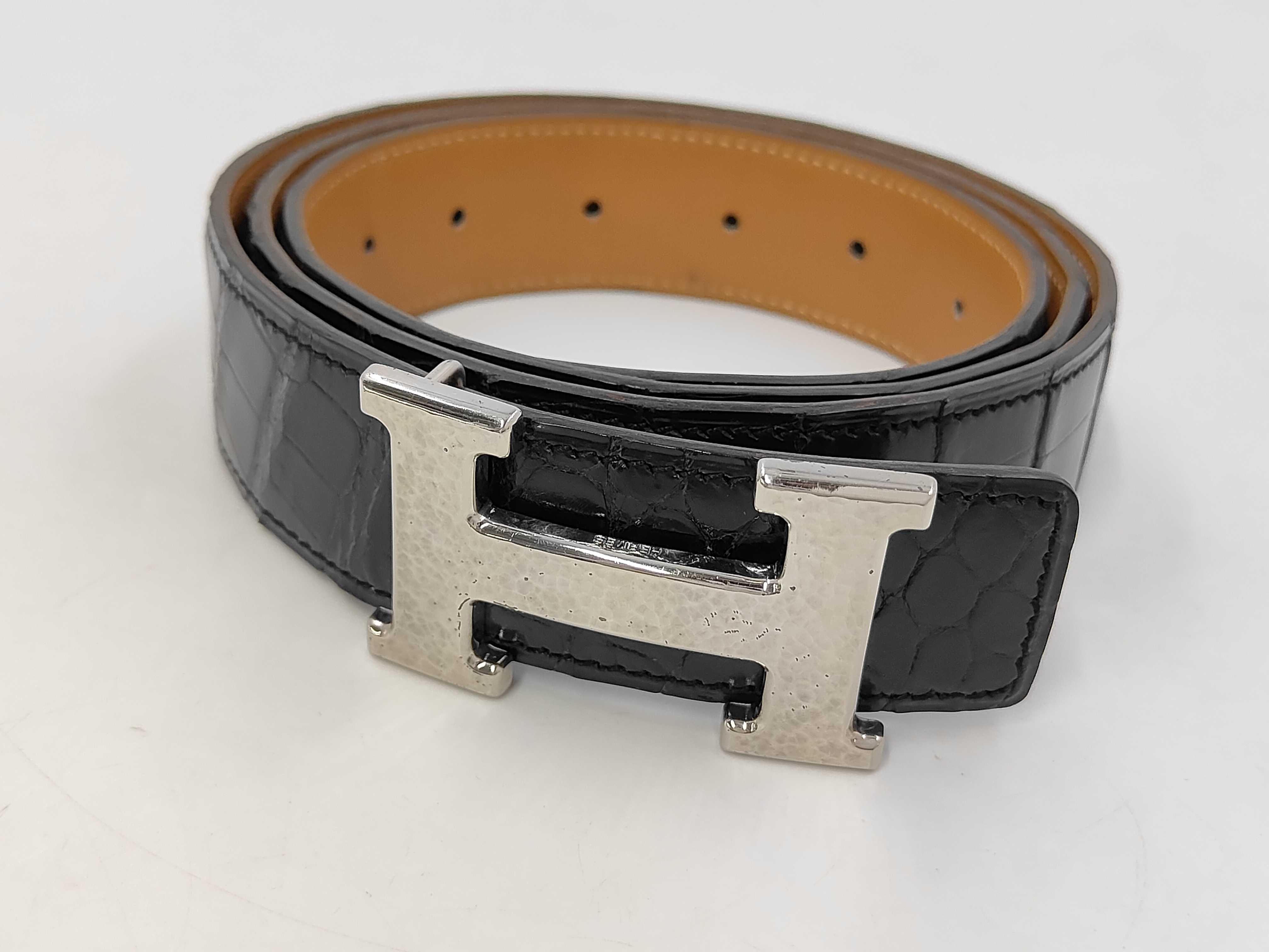 Crocodile Leather Belt, 100cm, Silver Hardware — view 2