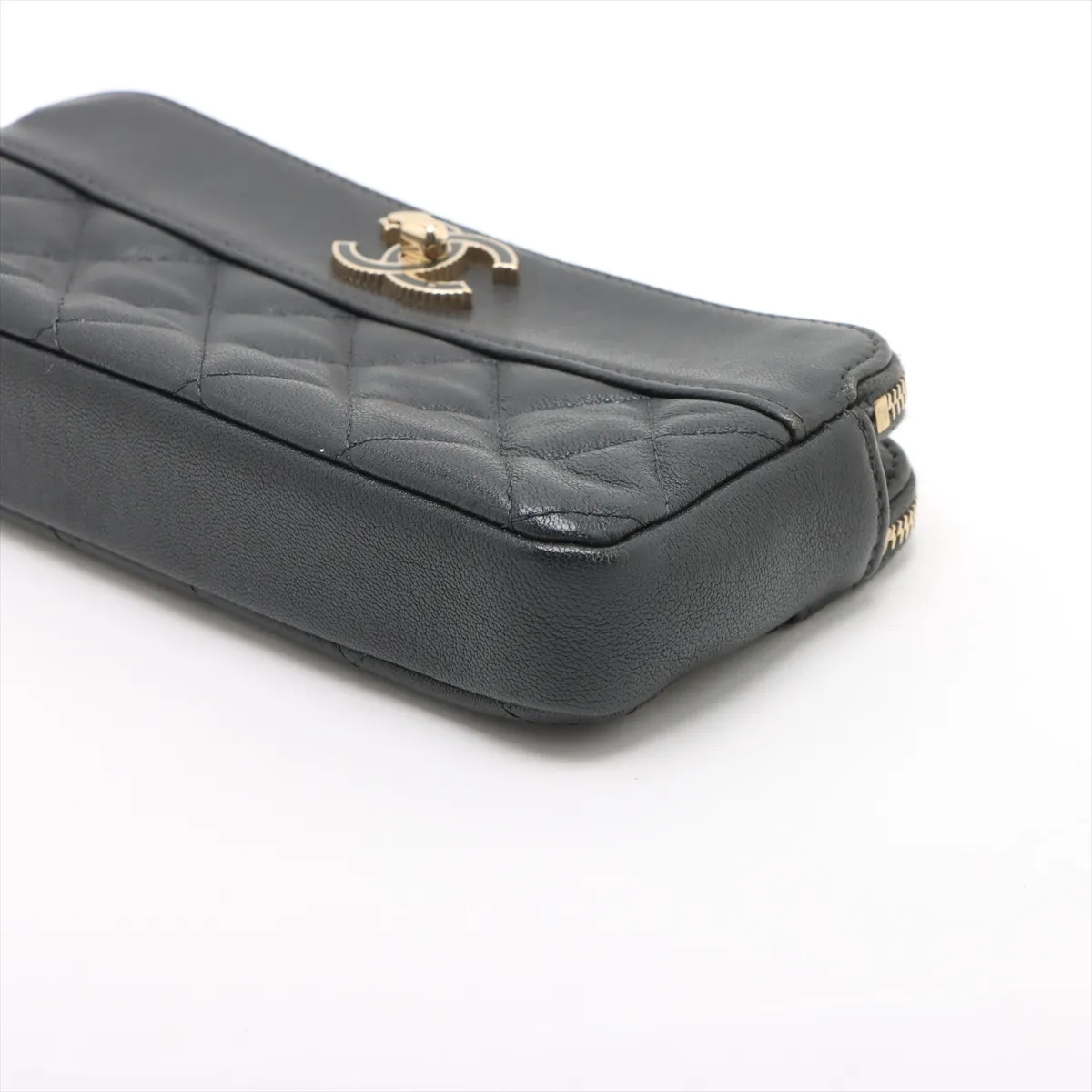 Mademoiselle Lambskin Chain Wallet Gray Silver Hardware 26751117 No. 26 — view 3