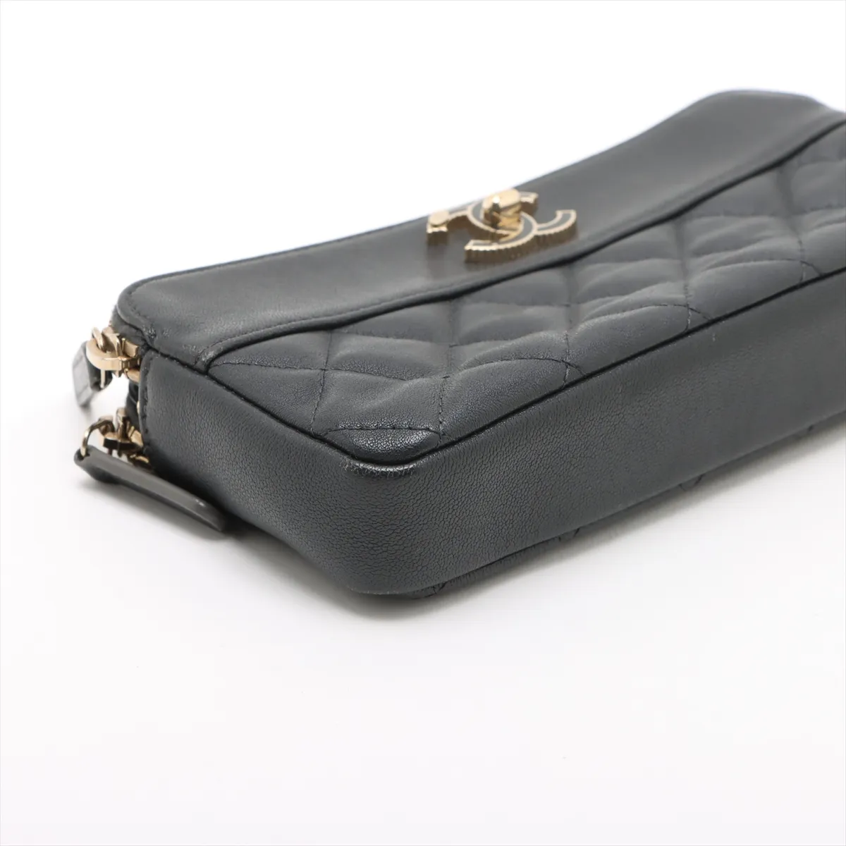 Mademoiselle Lambskin Chain Wallet Gray Silver Hardware 26751117 No. 26 — view 4