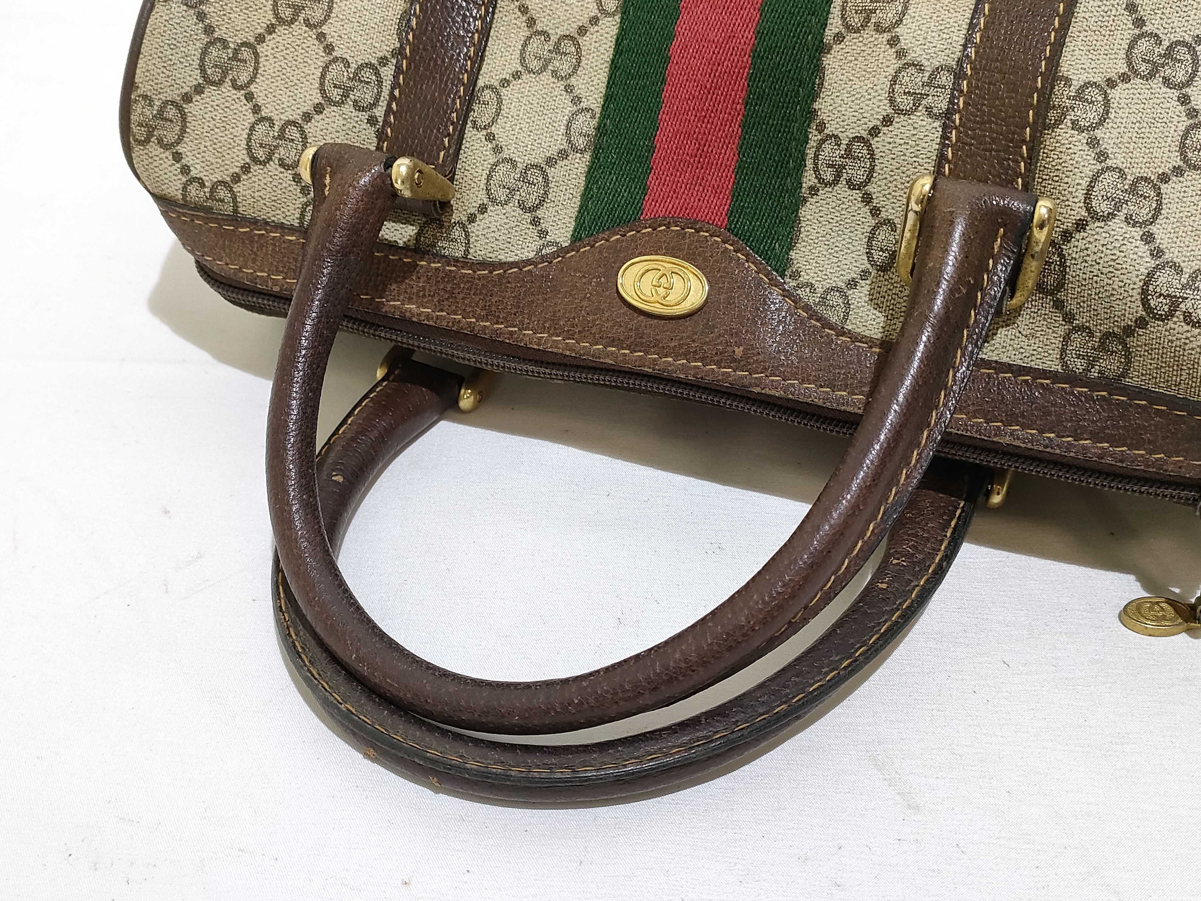GG Supreme Gucci 24 012 3841 GG Supreme Sherry Line Mini Boston Bag PVC Leather Brown Handbag — view 3