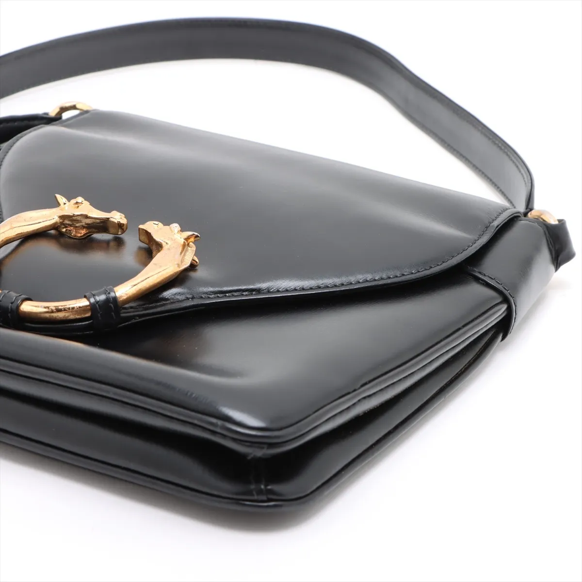 Old Gucci Leather Shoulder Bag, Black — view 3