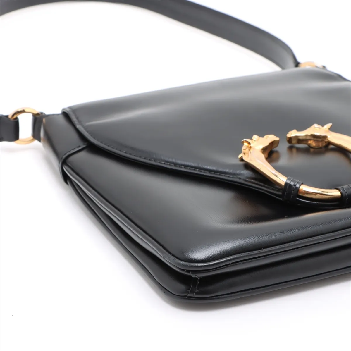 Old Gucci Leather Shoulder Bag, Black — view 4