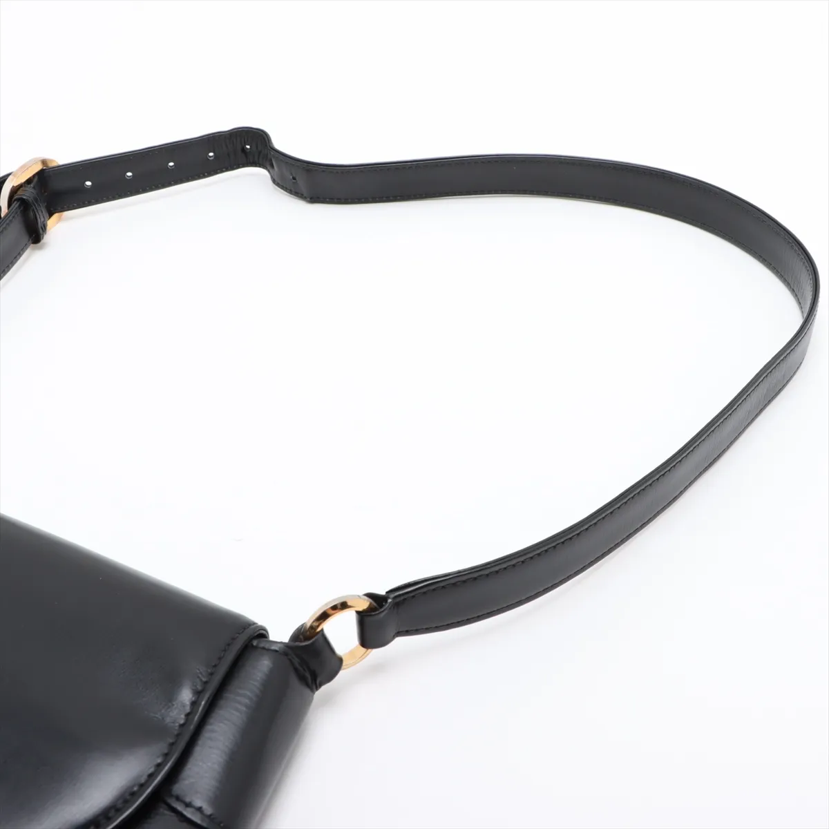Old Gucci Leather Shoulder Bag, Black — view 5