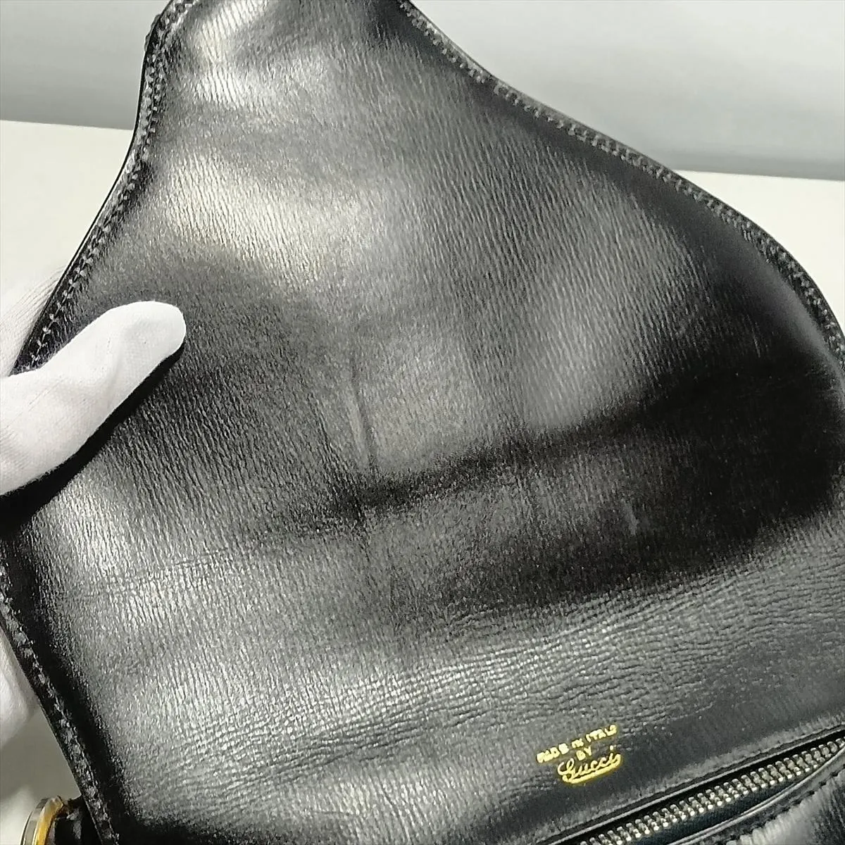 Old Gucci Leather Shoulder Bag, Black — view 10
