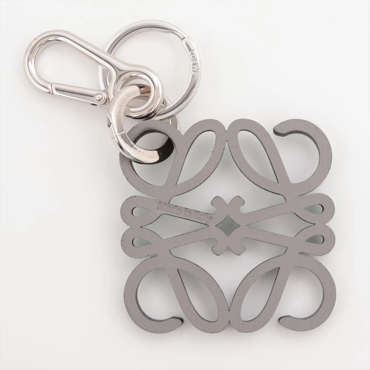 Anagram Charm, Leather x Metal, Silver, — view 2