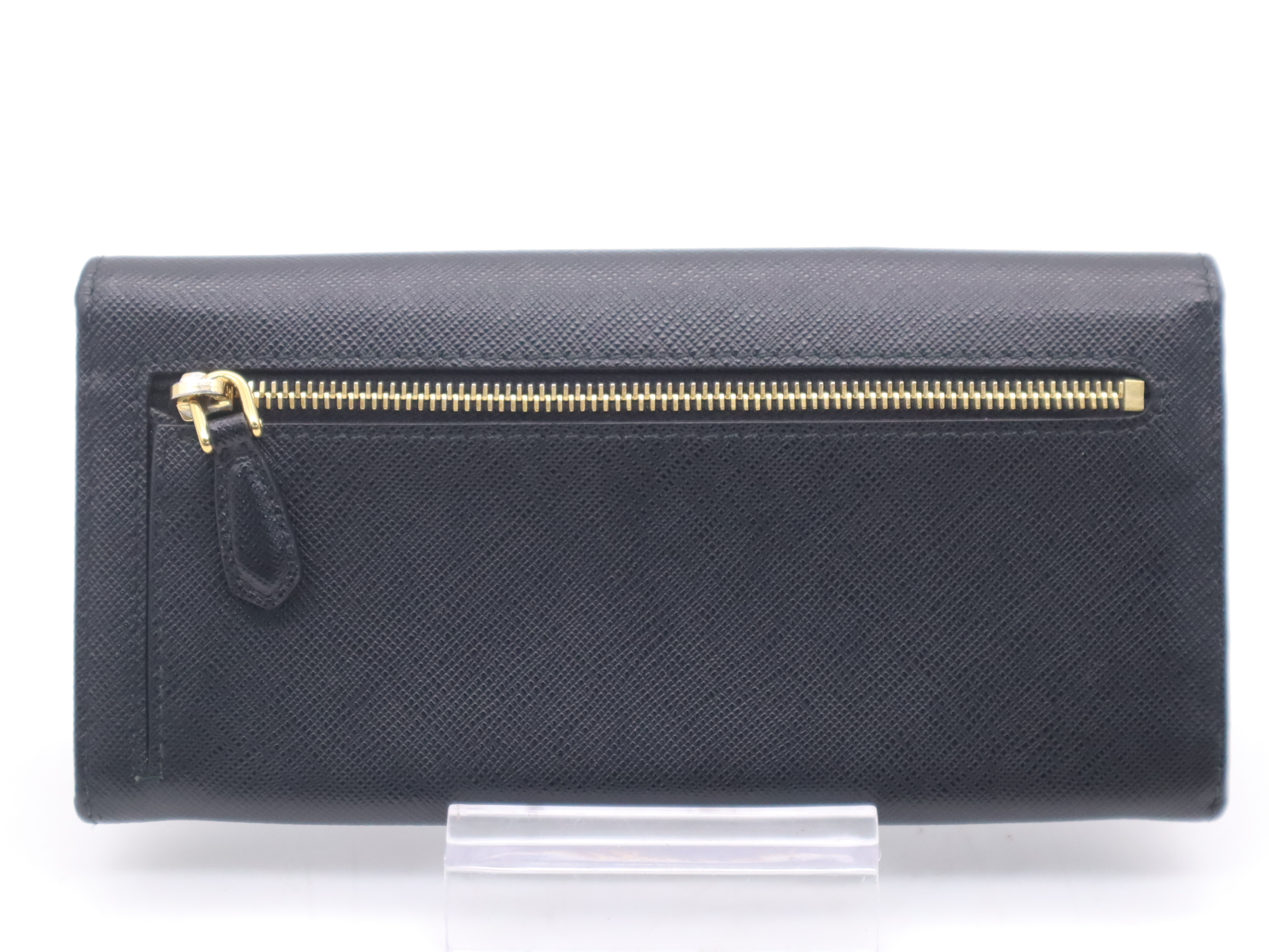 1MH132 Leather Bi-fold Wallet, Black with Gold Hardware — view 2