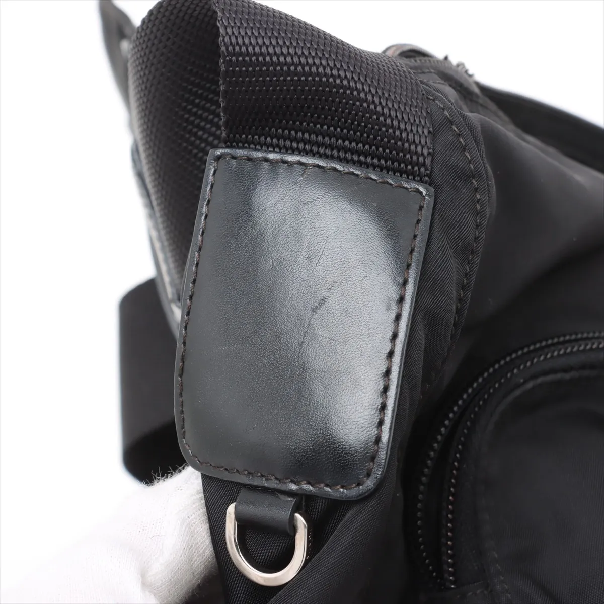 Tessuto Nylon x Leather Shoulder Bag Black — view 10