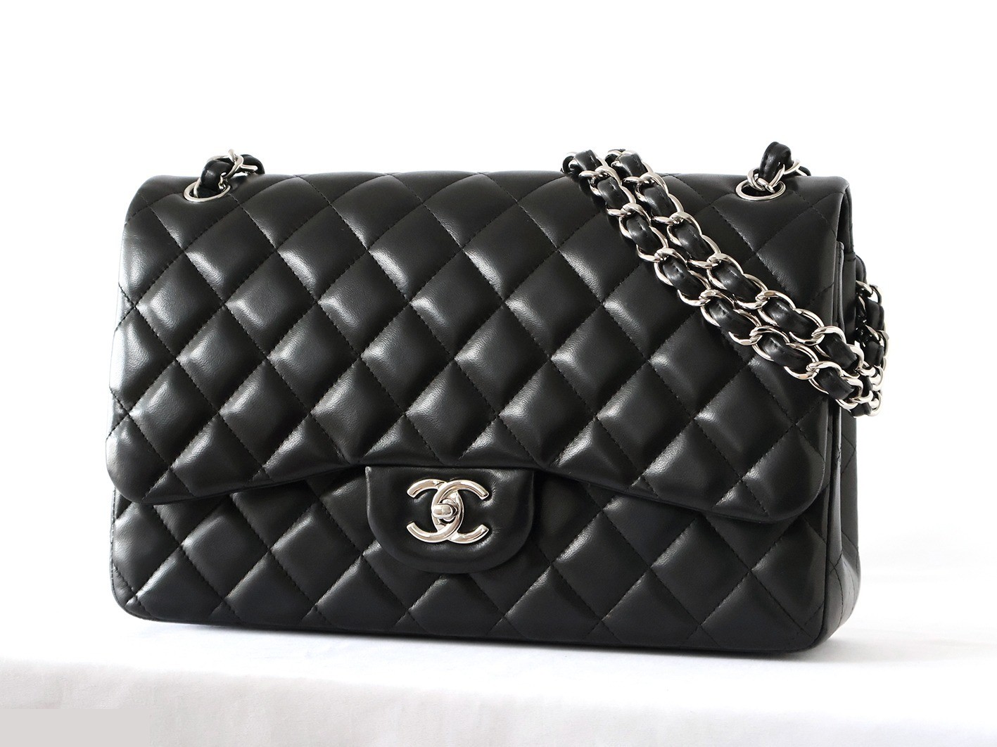 Large Matelassé 30 Lambskin Double Flap Double Chain Shoulder Bag, Black