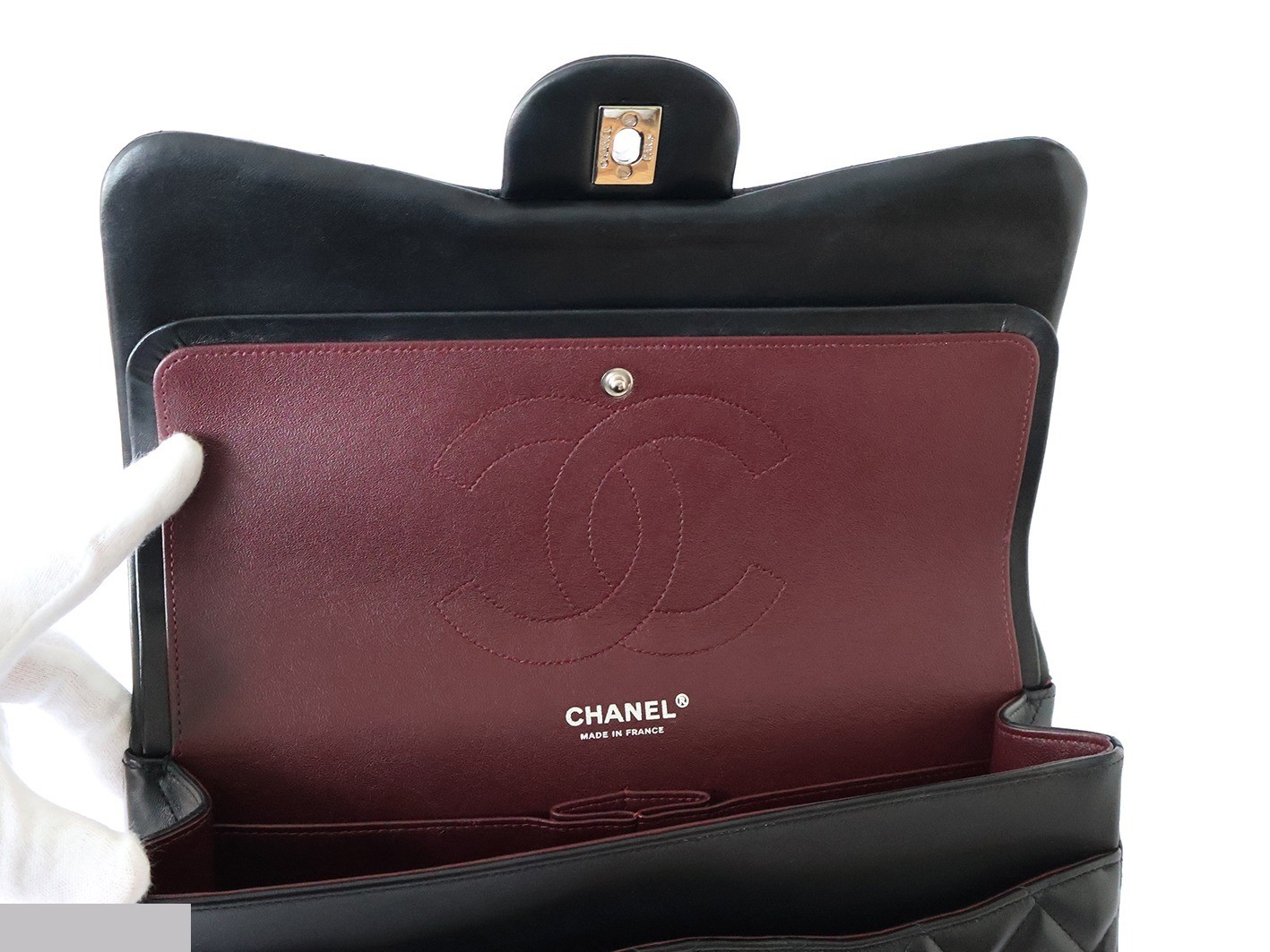 Large Matelassé 30 Lambskin Double Flap Double Chain Shoulder Bag, Black — view 11