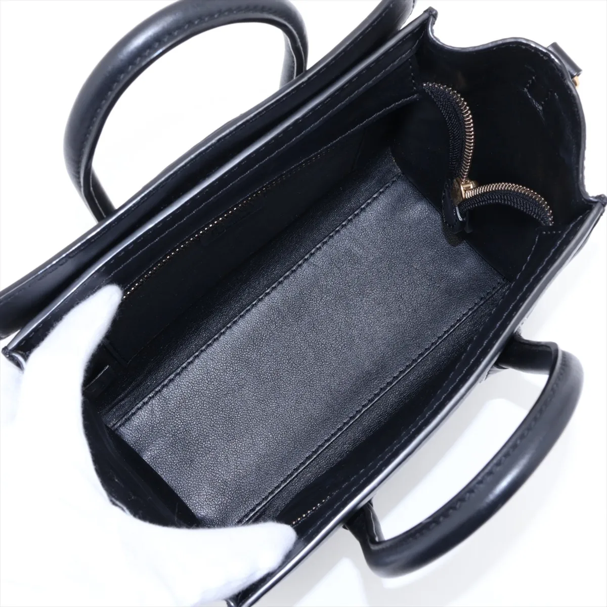 Luggage Nano Shopper Leather 2-Way Handbag, Black — view 8