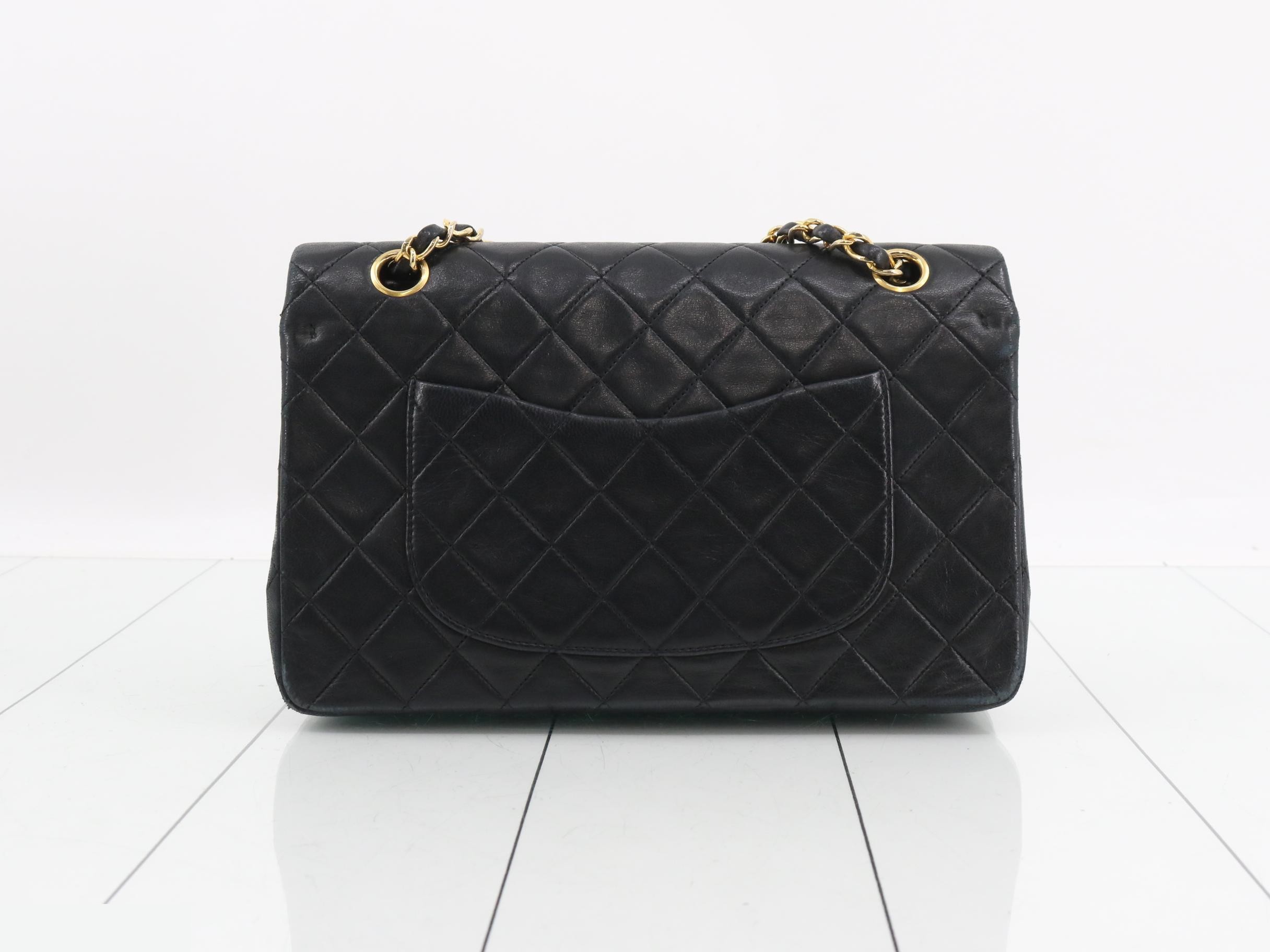 Matelassé 25 Lambskin Double Flap Double Chain Bag, Black with Gold Hardware — view 2