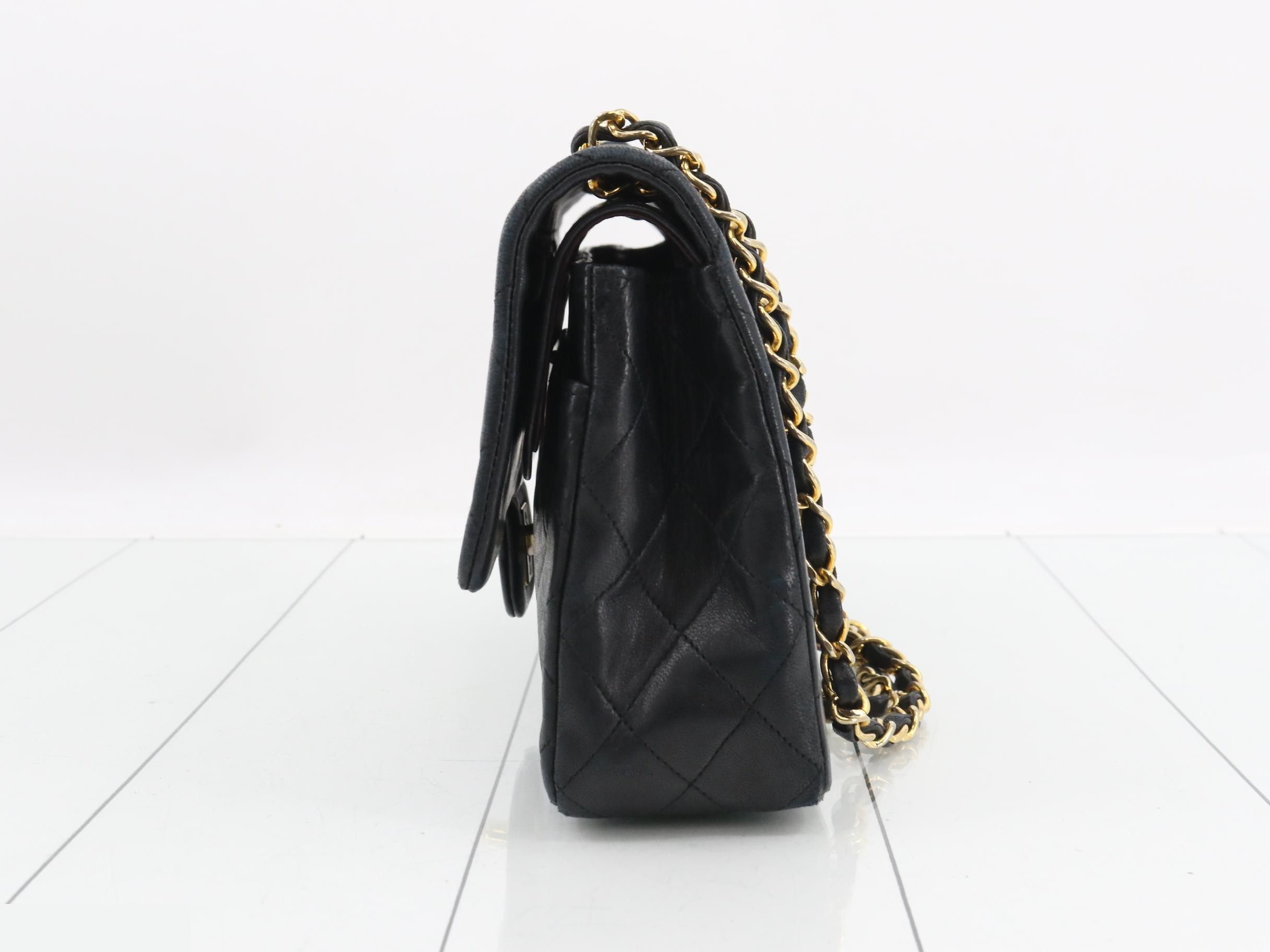 Matelassé 25 Lambskin Double Flap Double Chain Bag, Black with Gold Hardware — view 3