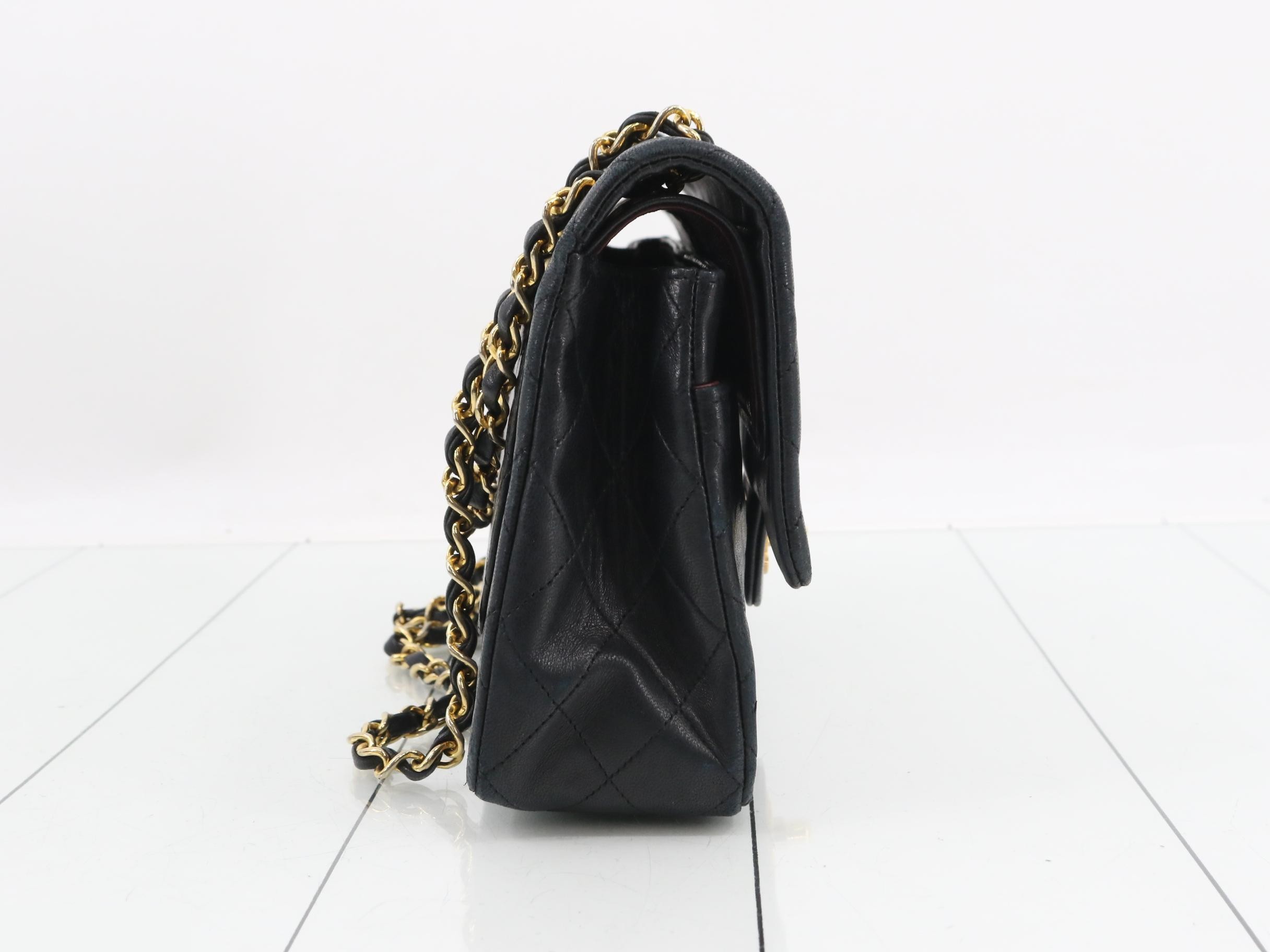 Matelassé 25 Lambskin Double Flap Double Chain Bag, Black with Gold Hardware — view 4