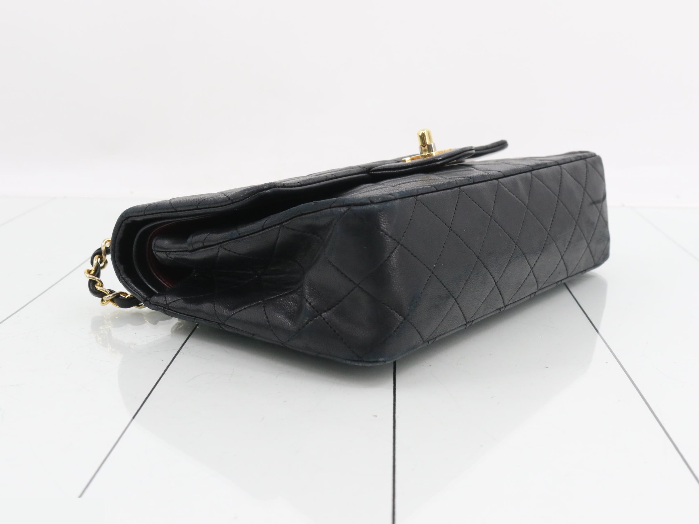 Matelassé 25 Lambskin Double Flap Double Chain Bag, Black with Gold Hardware — view 5