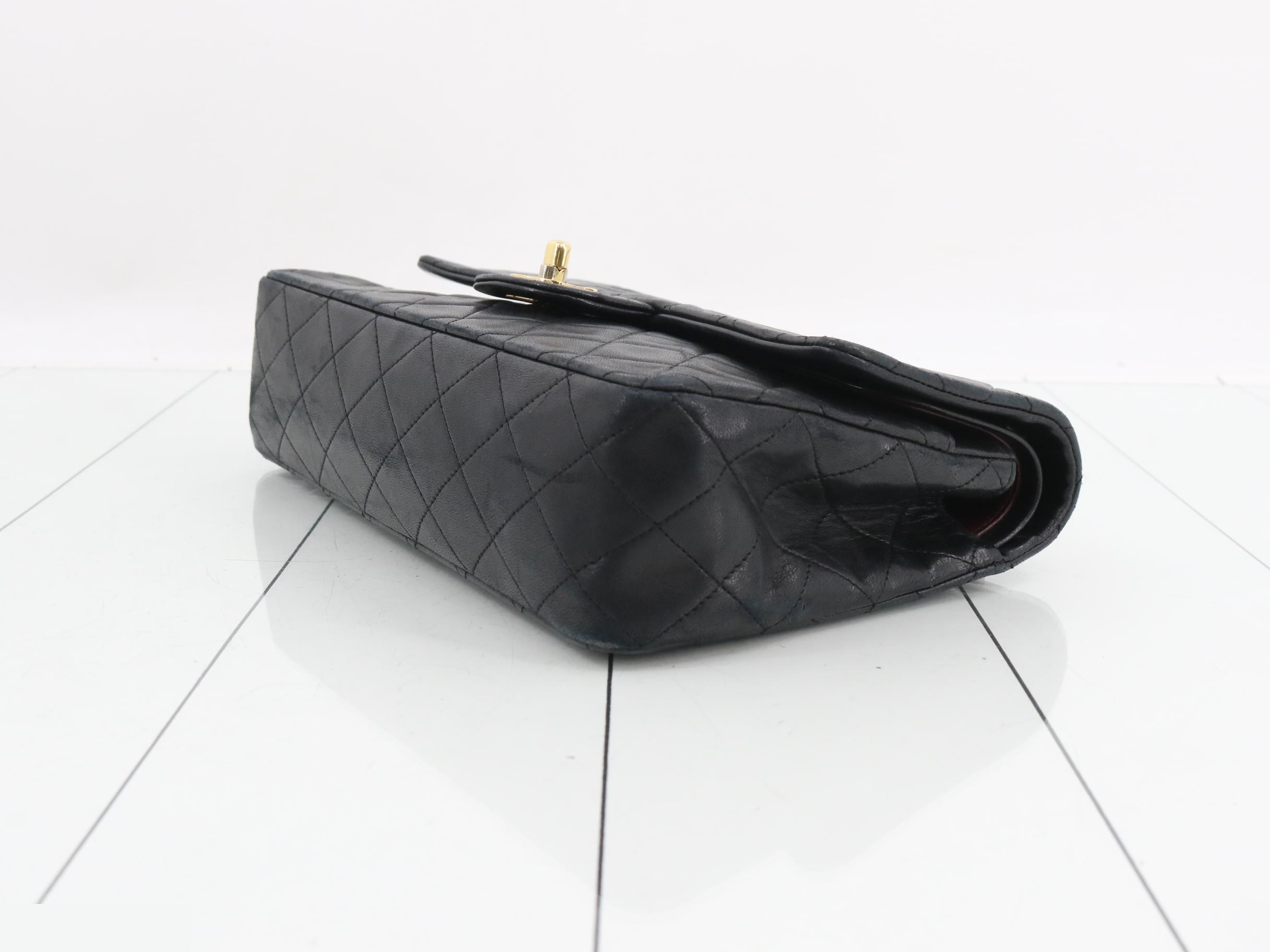 Matelassé 25 Lambskin Double Flap Double Chain Bag, Black with Gold Hardware — view 6