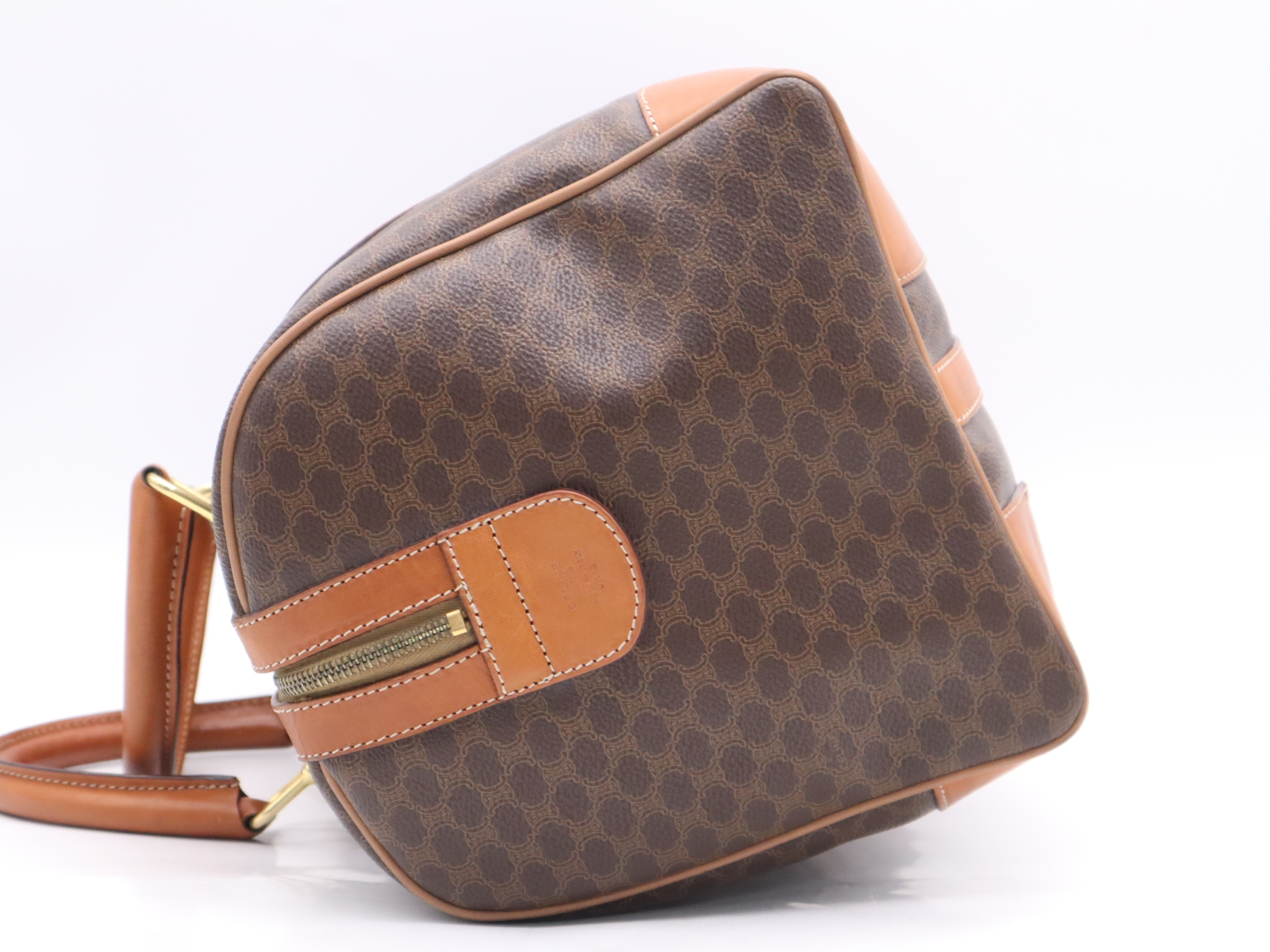 PVC x Leather Macadam Boston Bag, Brown, Gold Hardware, with Padlock, 2 Keys, and Clochette. — view 3