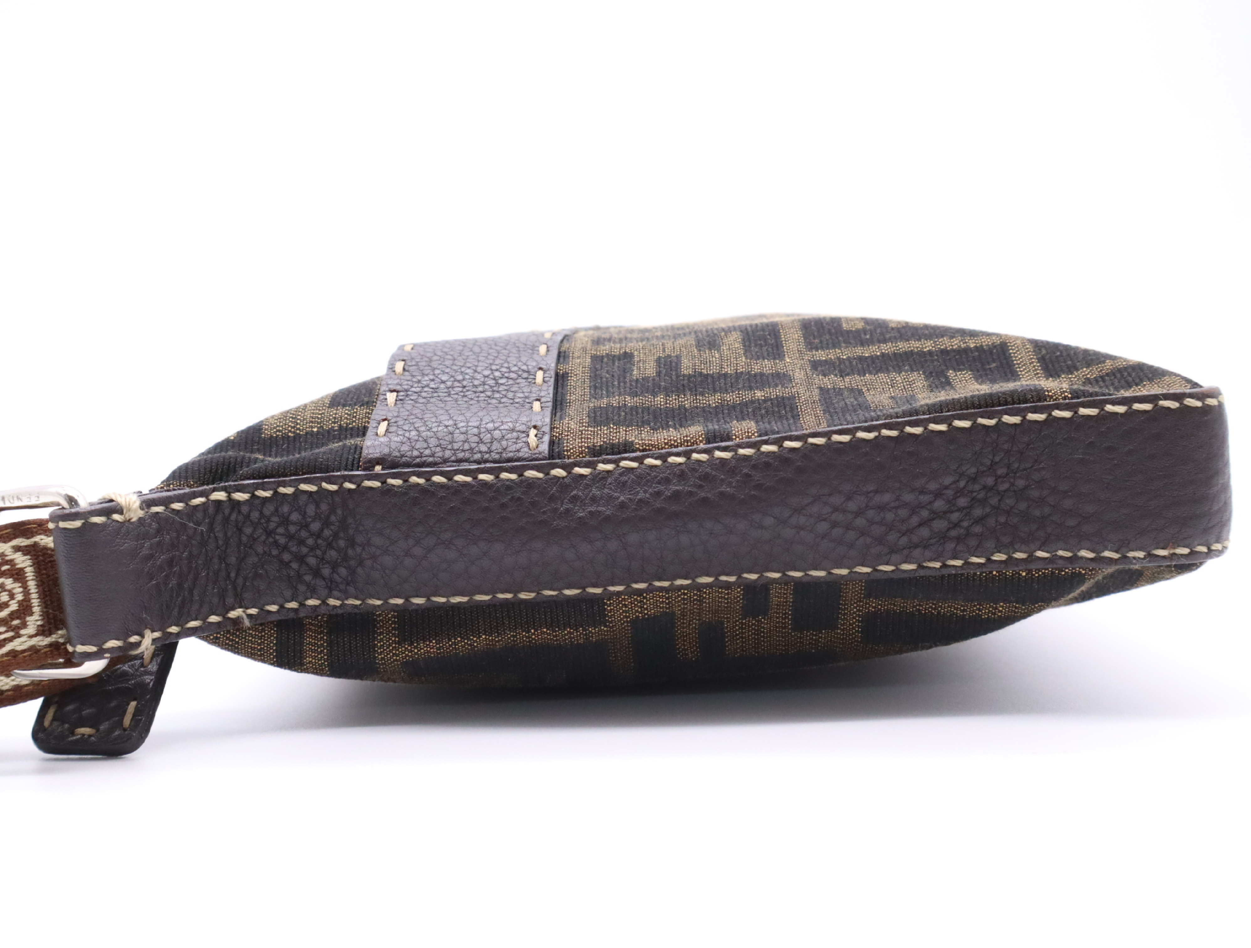 Canvas Zucca Pattern Shoulder Bag, Brown, Silver Hardware — view 3