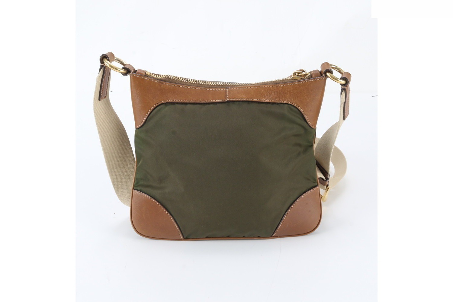 Tessuto Nylon Triangle Logo Leather Shoulder Bag — view 3