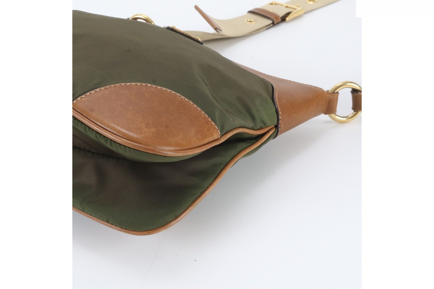 Tessuto Nylon Triangle Logo Leather Shoulder Bag — view 4