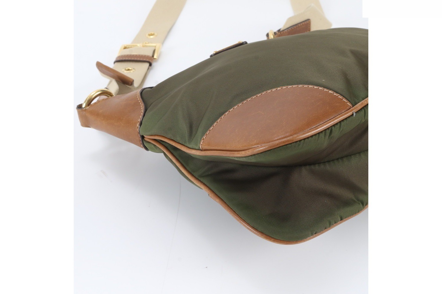Tessuto Nylon Triangle Logo Leather Shoulder Bag — view 6