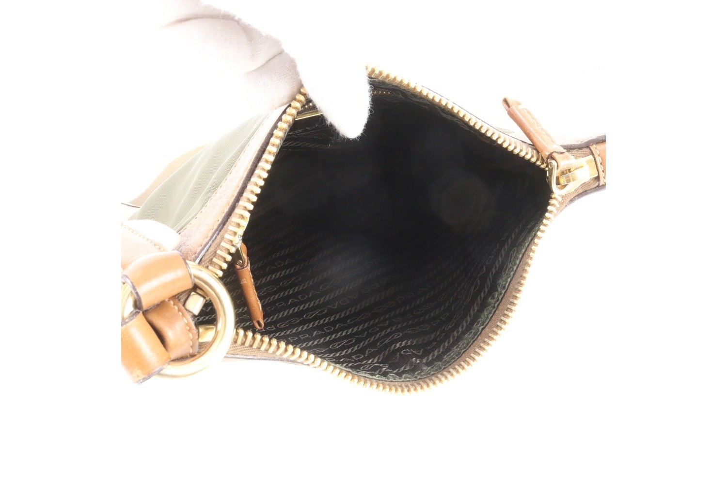 Tessuto Nylon Triangle Logo Leather Shoulder Bag — view 7